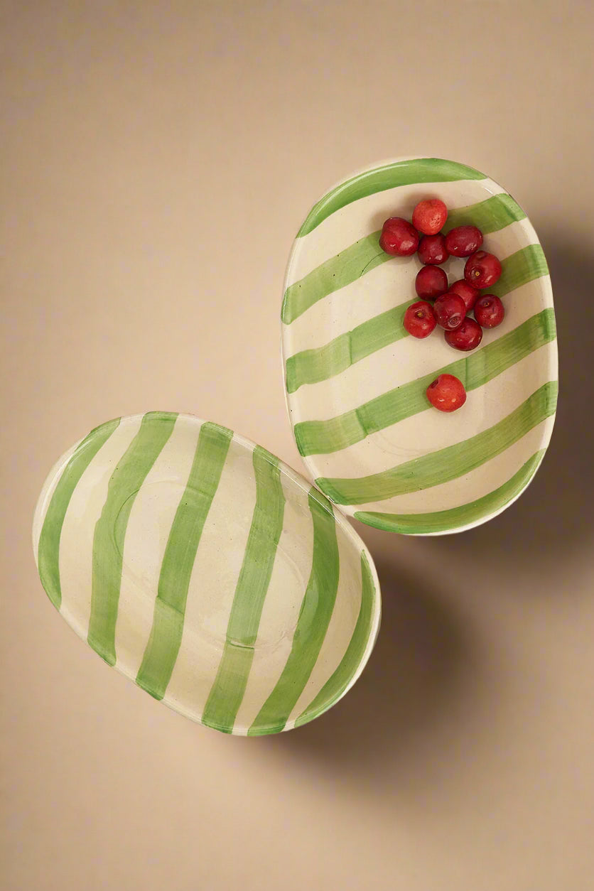 Green Stripe Handpainted Ceramic Bowl