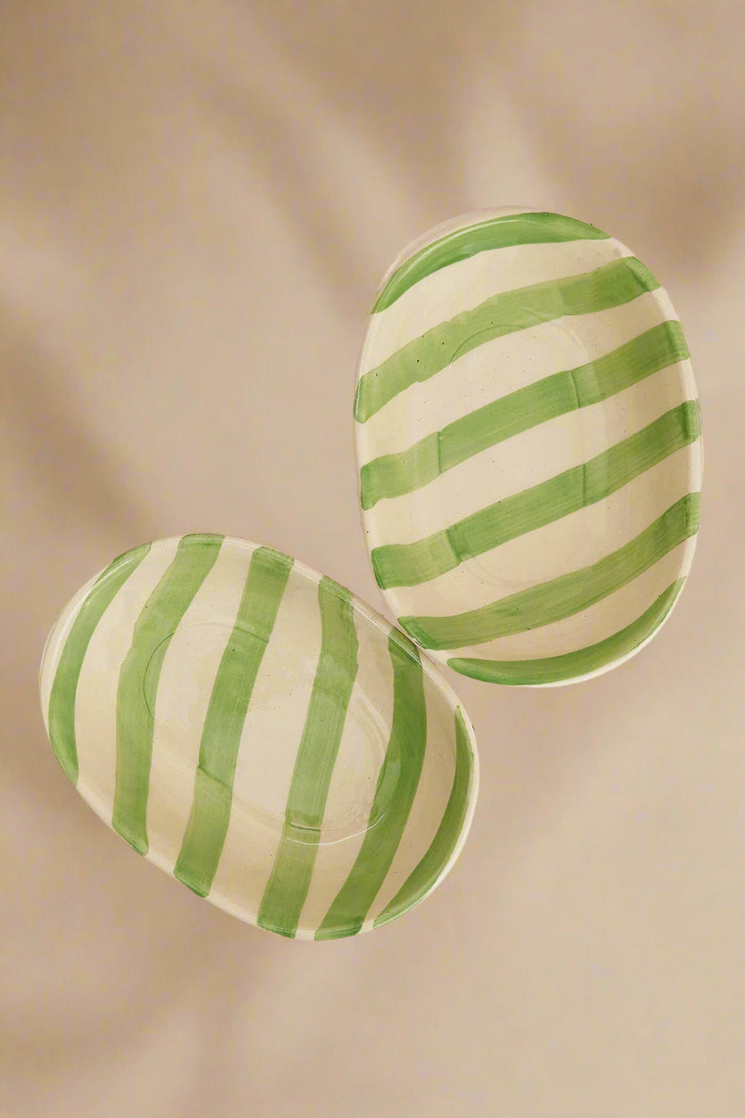 Green Stripe Handpainted Ceramic Bowl