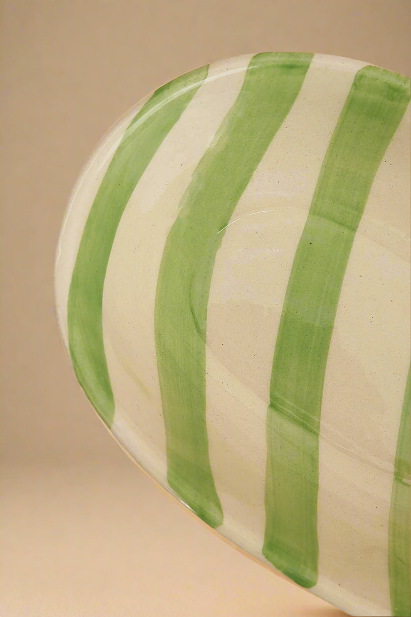 Green Stripe Handpainted Ceramic Bowl