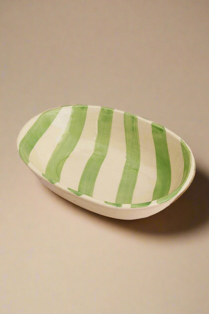 Green Stripe Handpainted Ceramic Bowl