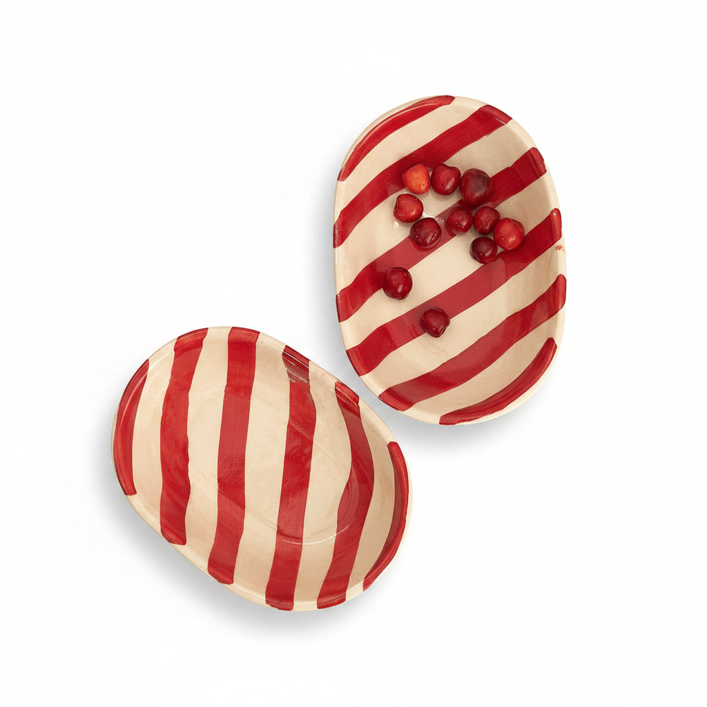 Vintage Red Stripe Ceramic Bowl