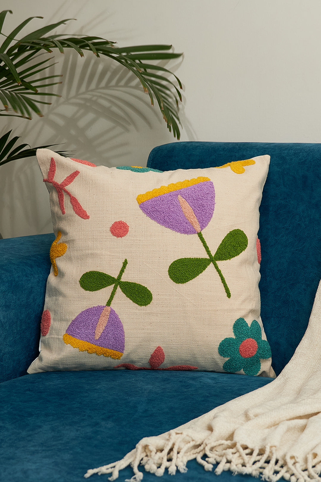 Lavendar Fields Tufted Cushion Cover- 16x16 inches