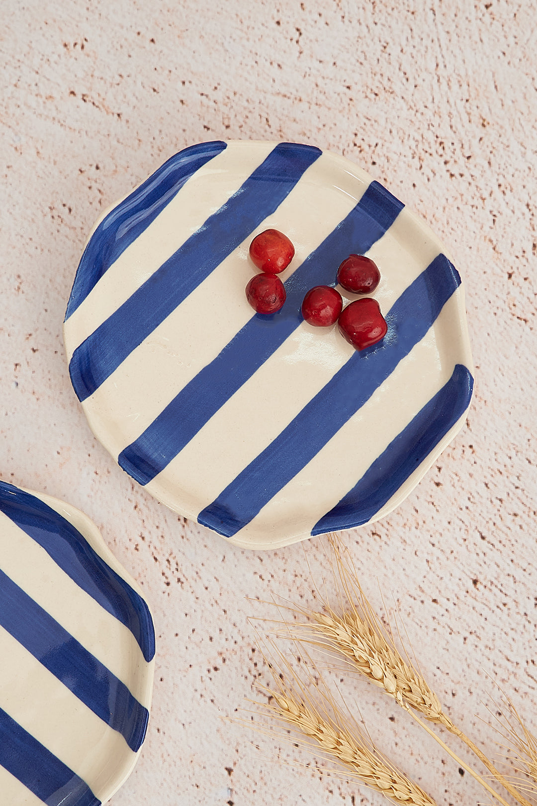 Blue Stripe Ceramic Plates Set of 2