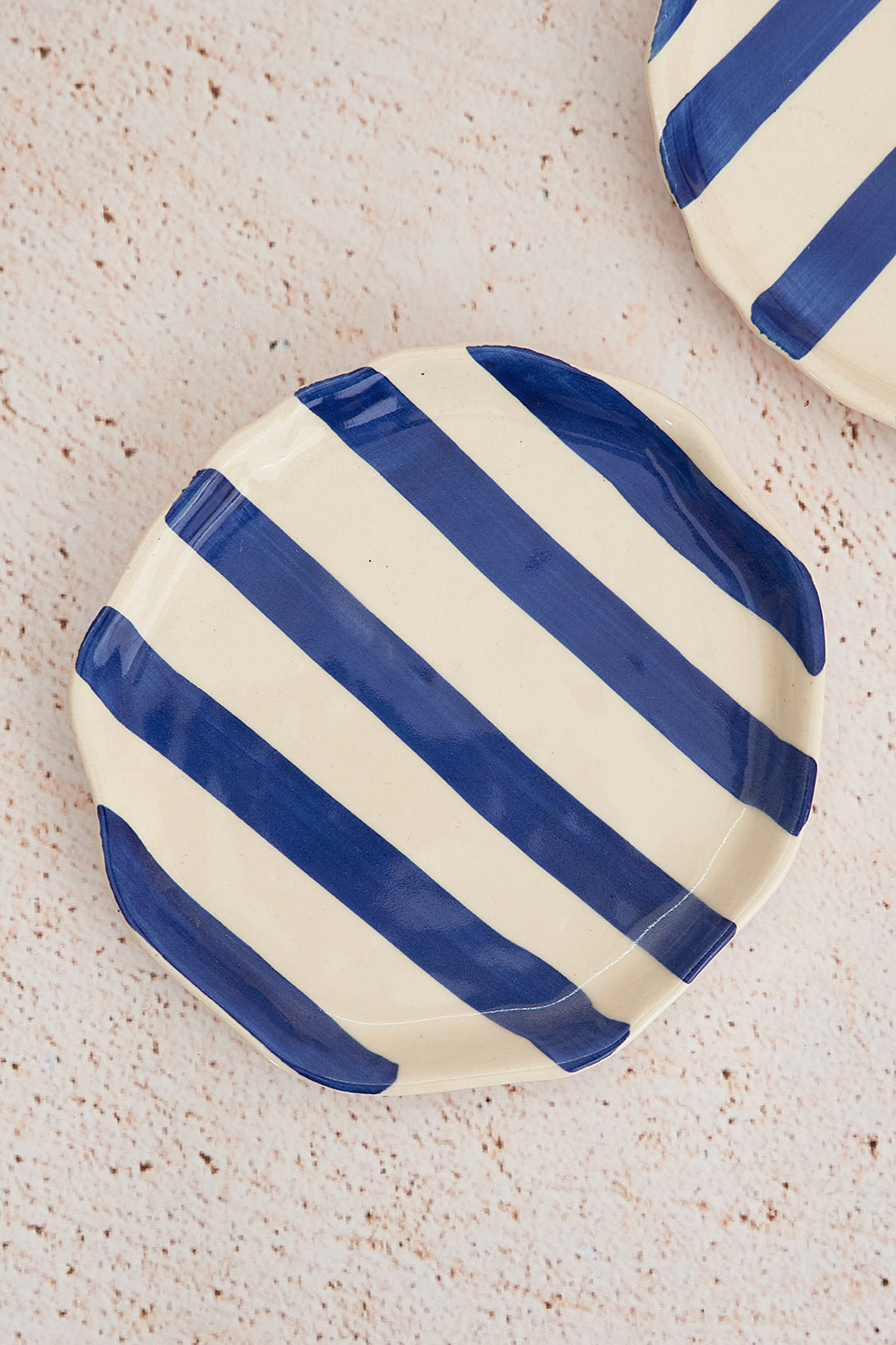 Blue Stripe Ceramic Plates Set of 2