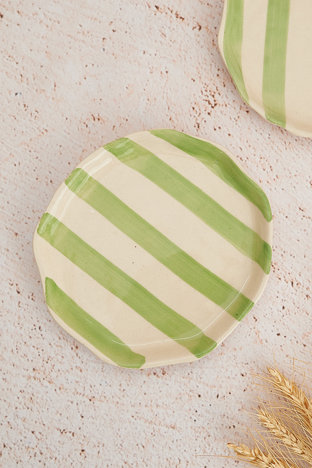 Green Stripe Ceramic Plates Set of 2