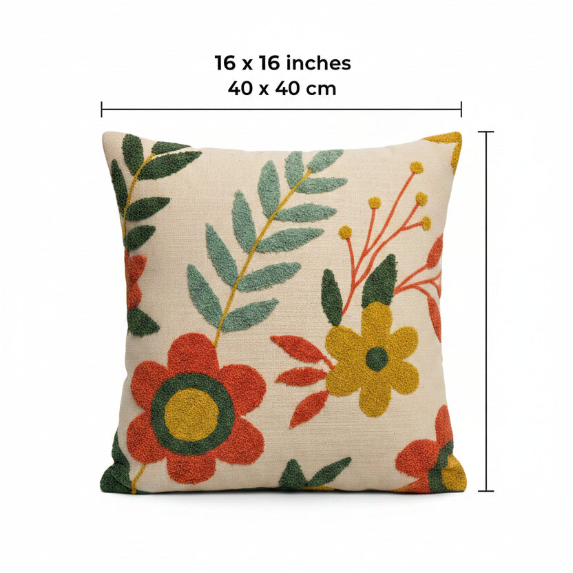 a close up of a pillow with flowers on it