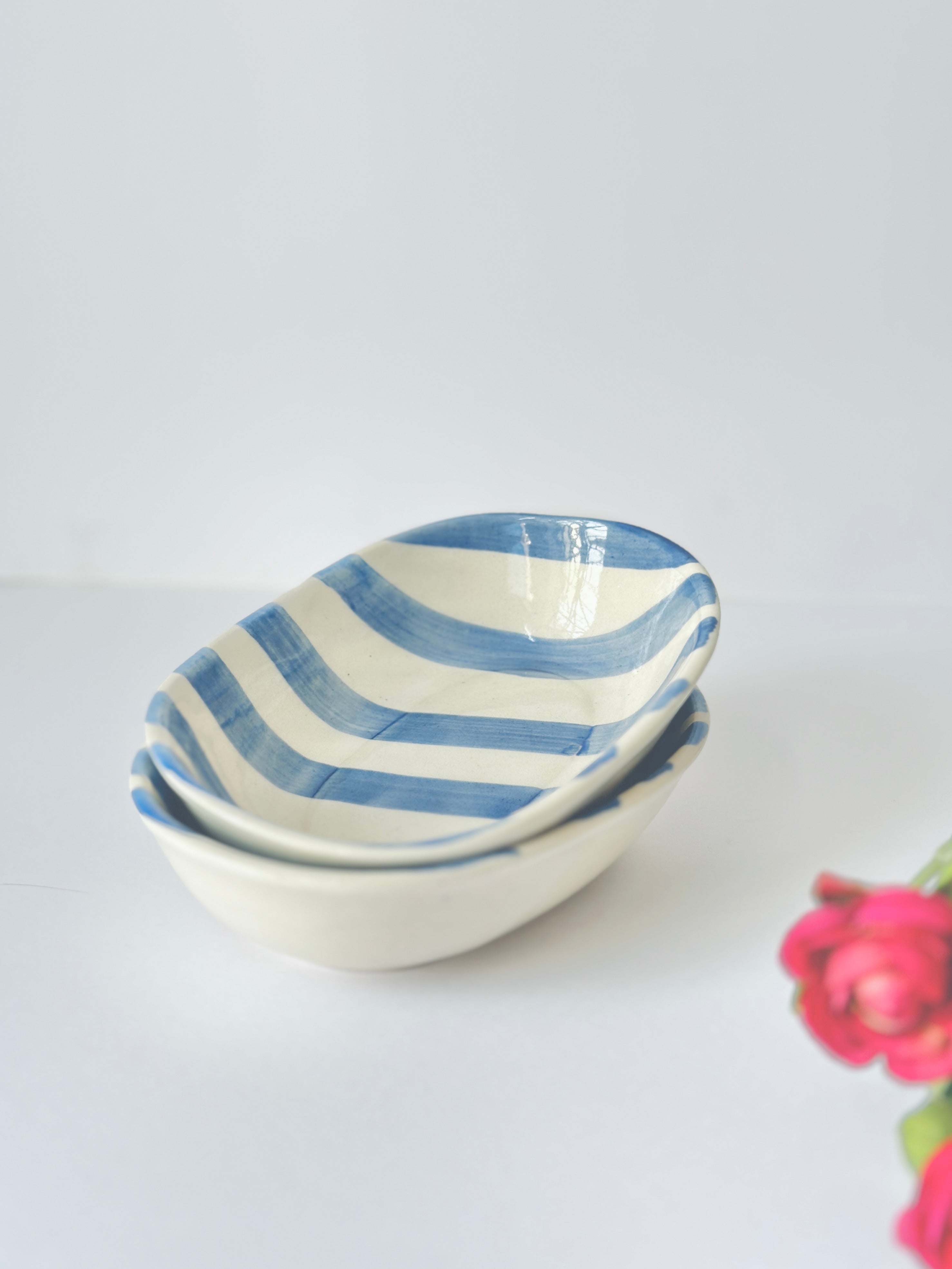 Lavendar Stripe Handpainted Ceramic Bowl