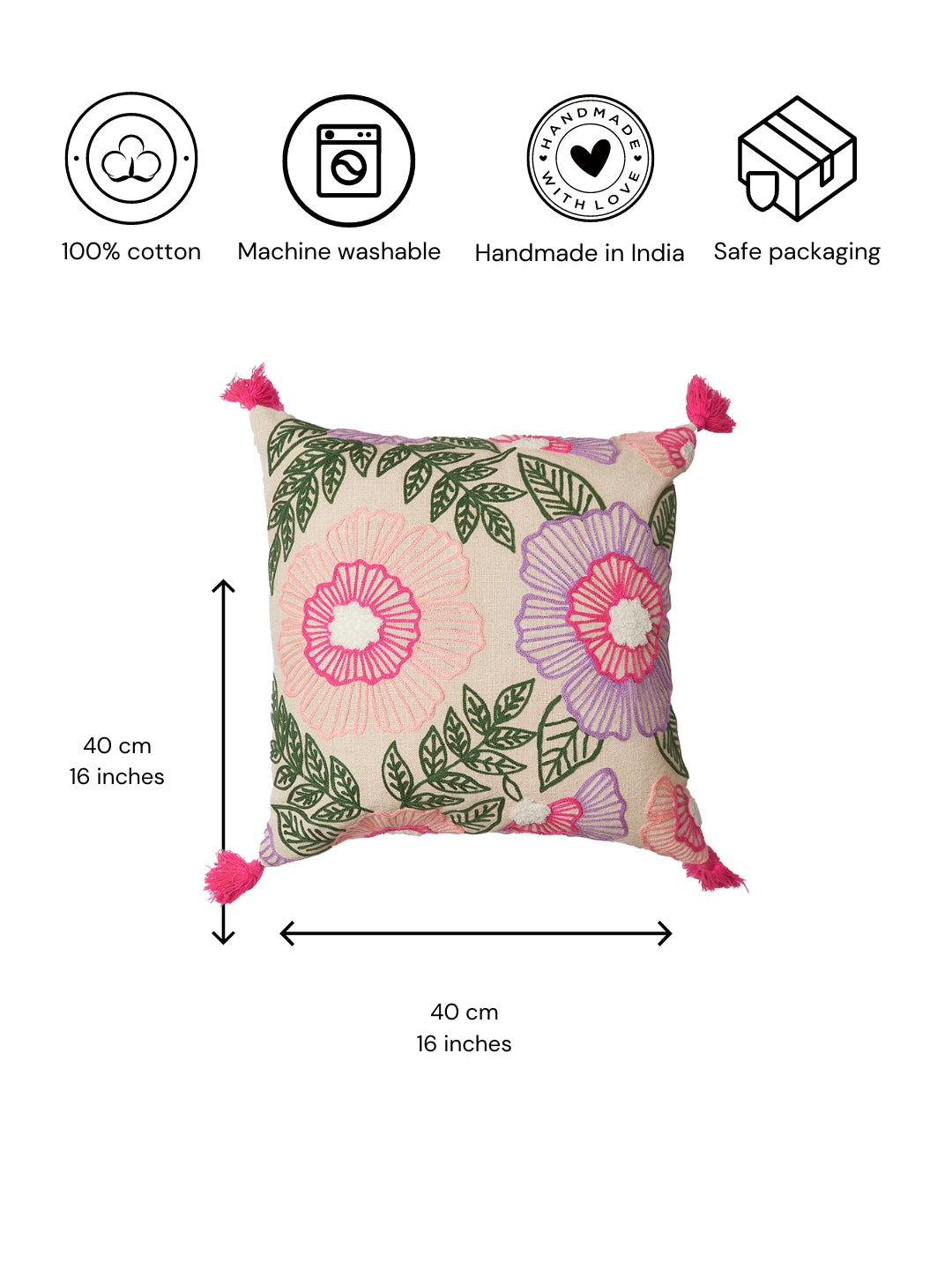 Fields of Spring Cotton Cushion Cover - 16x16 inches