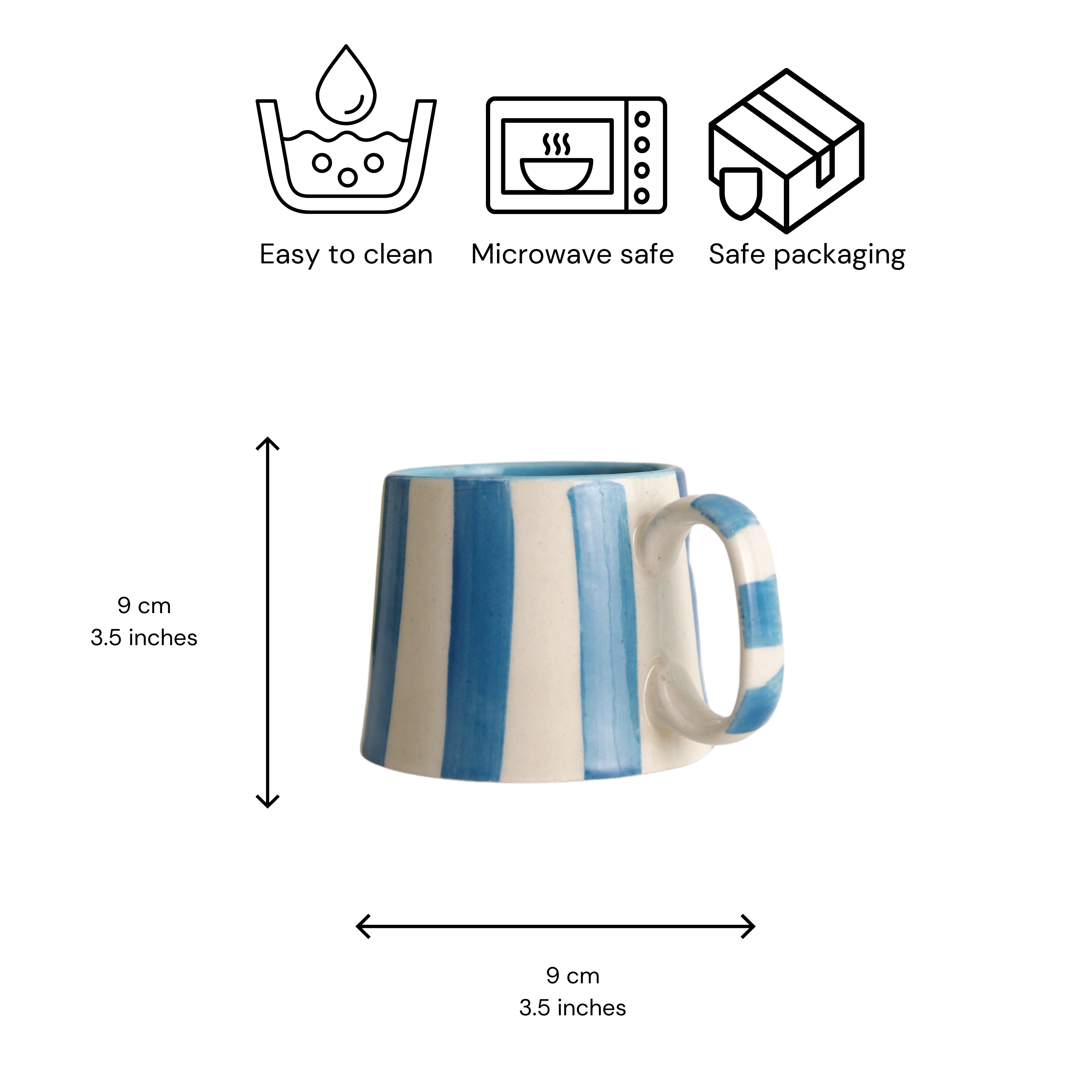 Baby Blue Stripe Ceramic Coffee Cup - 220ml