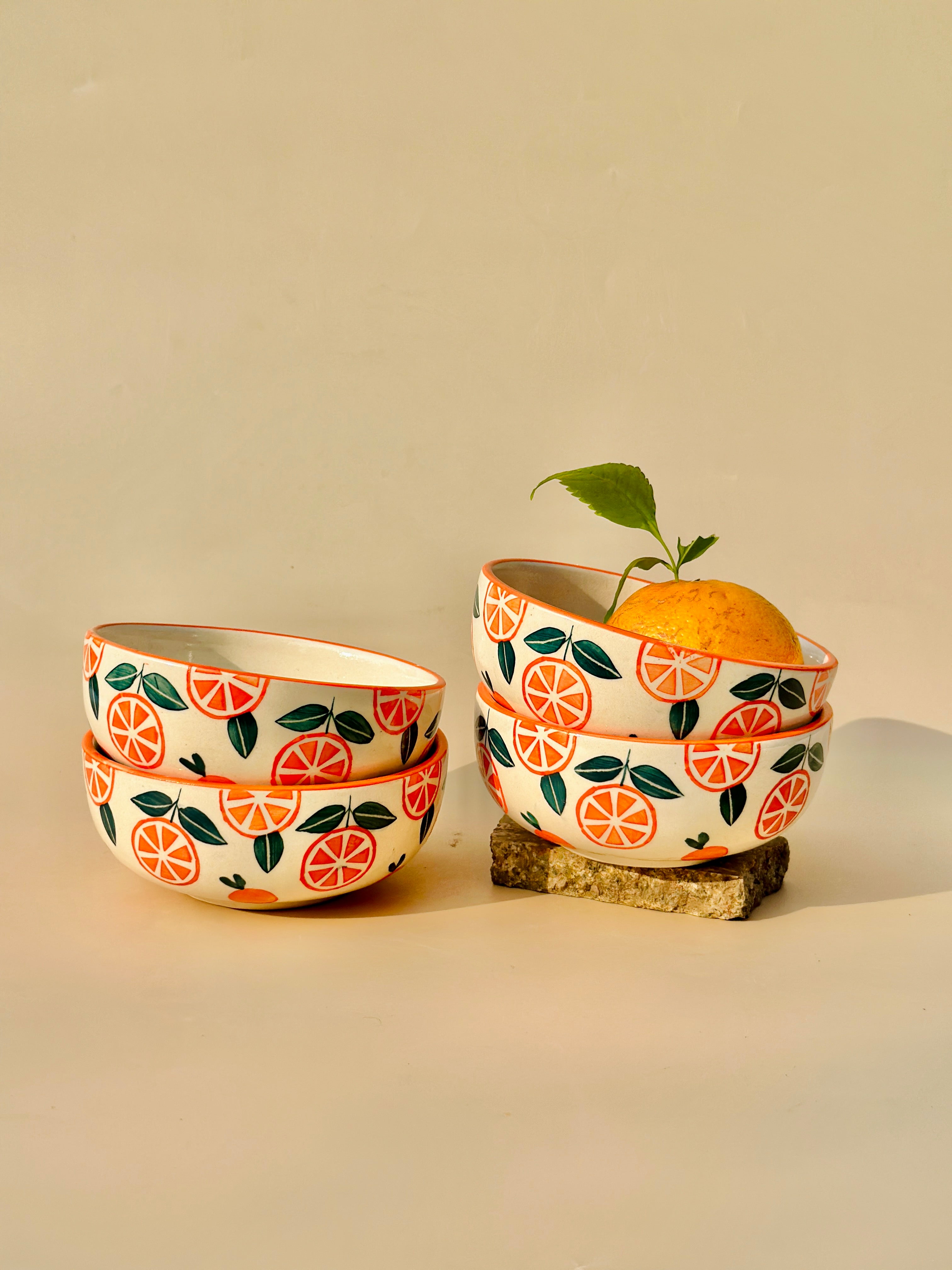 Narangi Orange Ceramic Bowl Set of 4