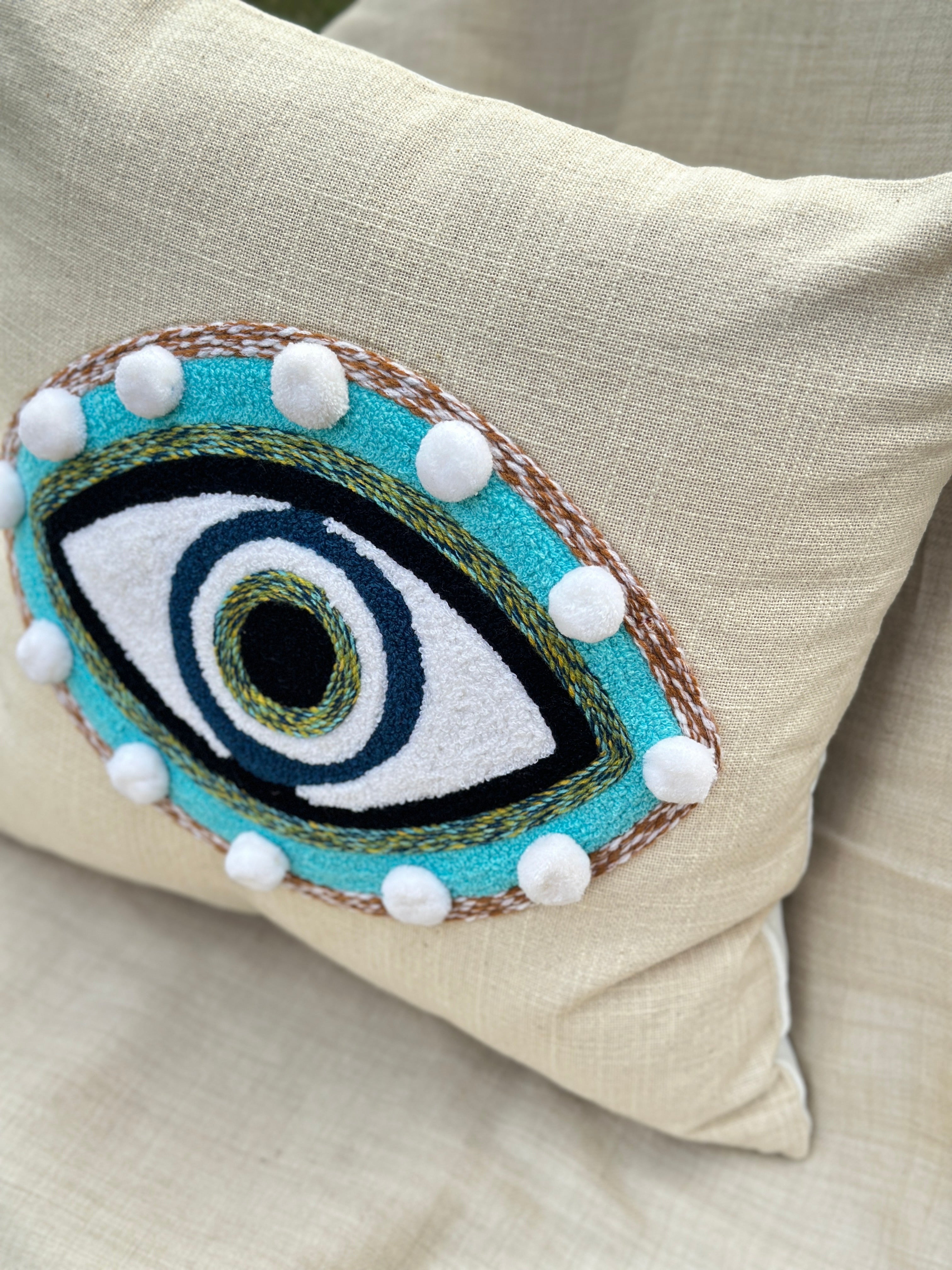 Evil Eye Embroidered Cushion Cover