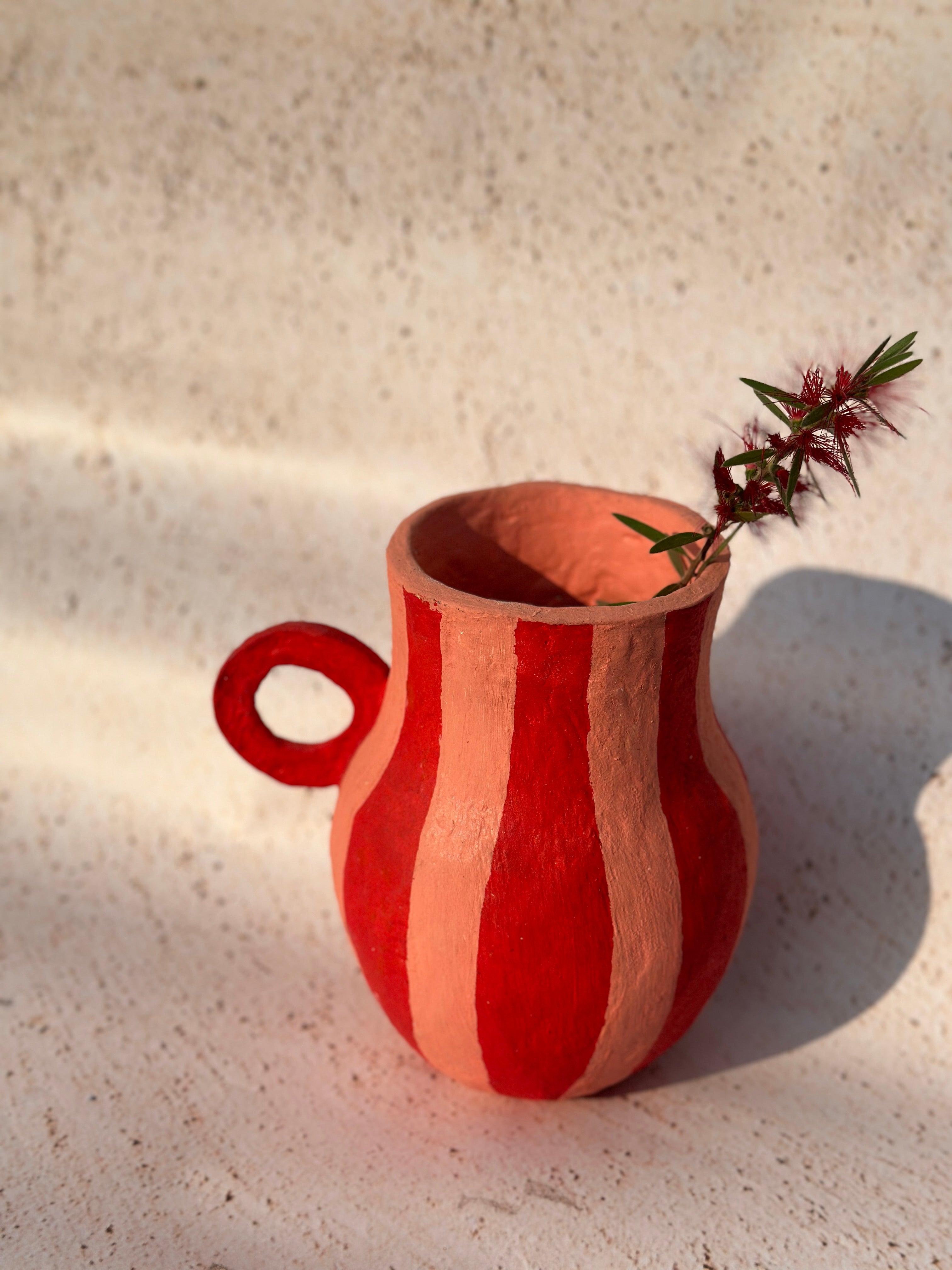 Stripe Peach & Red Paper Mache Vase