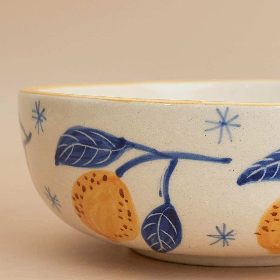 Italian Lemon Leafy Ceramic Bowl - Large