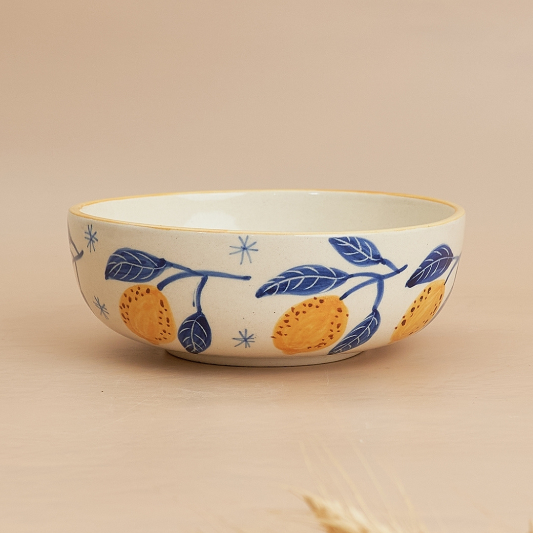 Italian Lemon Leafy Ceramic Bowl - Large