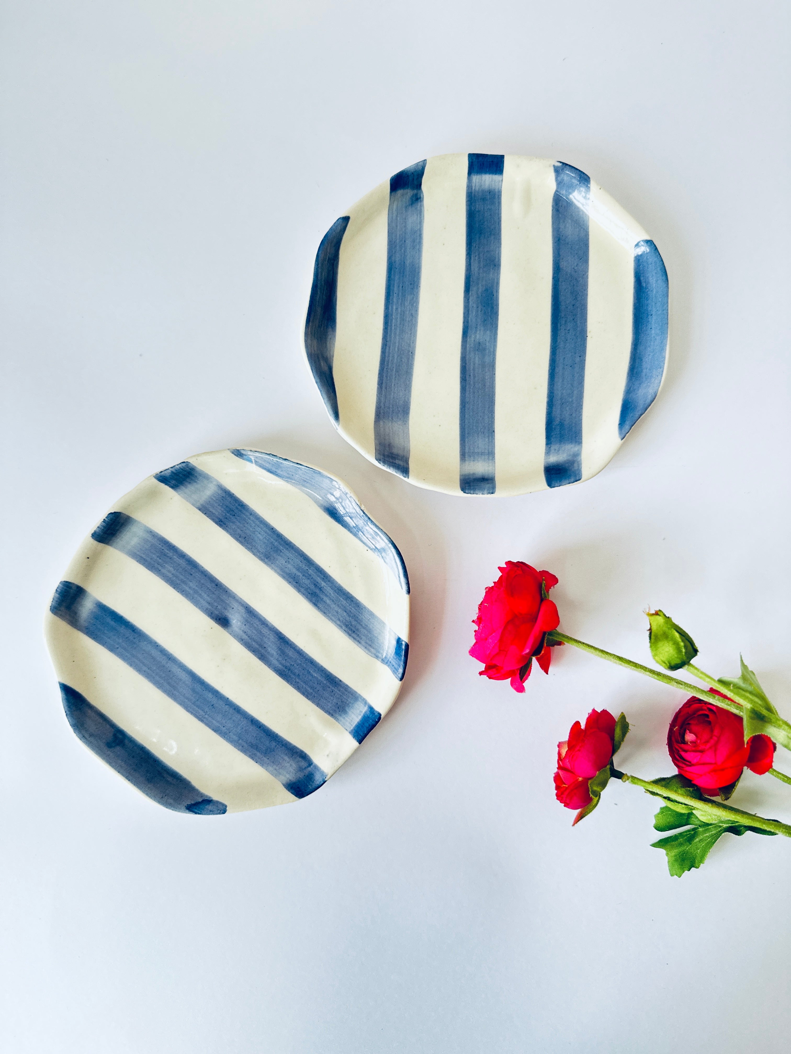 Light Lavender Stripe Ceramic Plates Set of 2