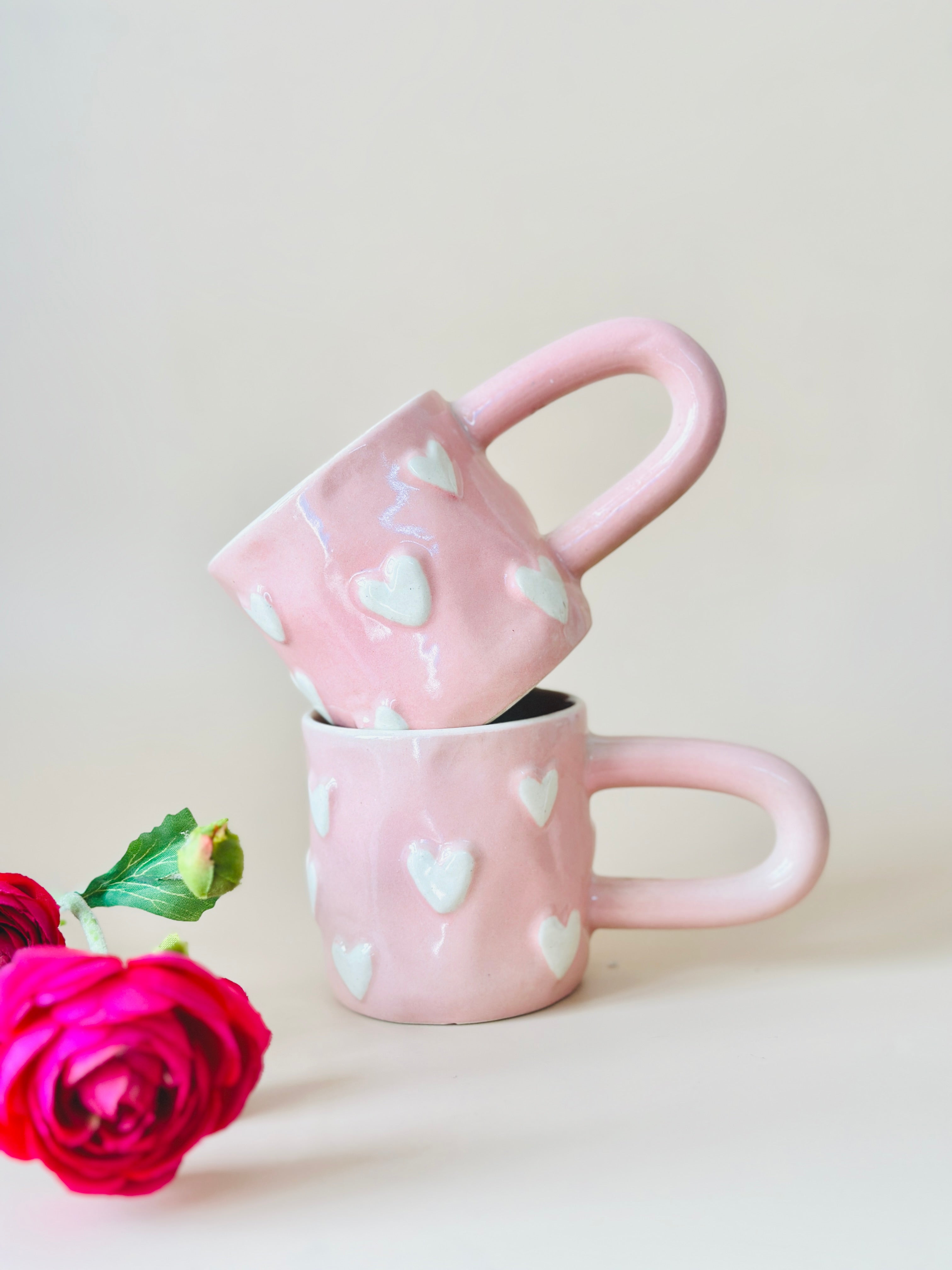 Artisanal Embossed Heart Mug - Pink