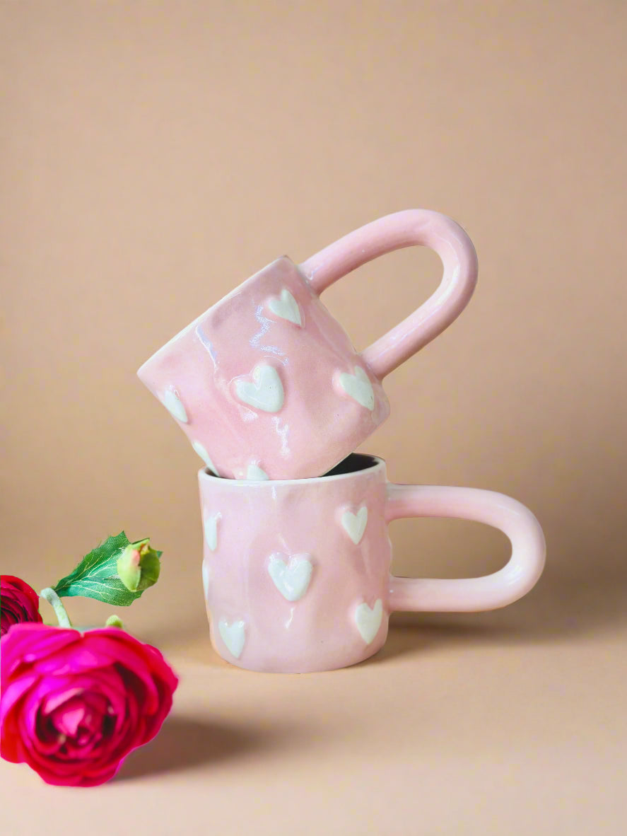 Artisanal Embossed Heart Mug - Pink