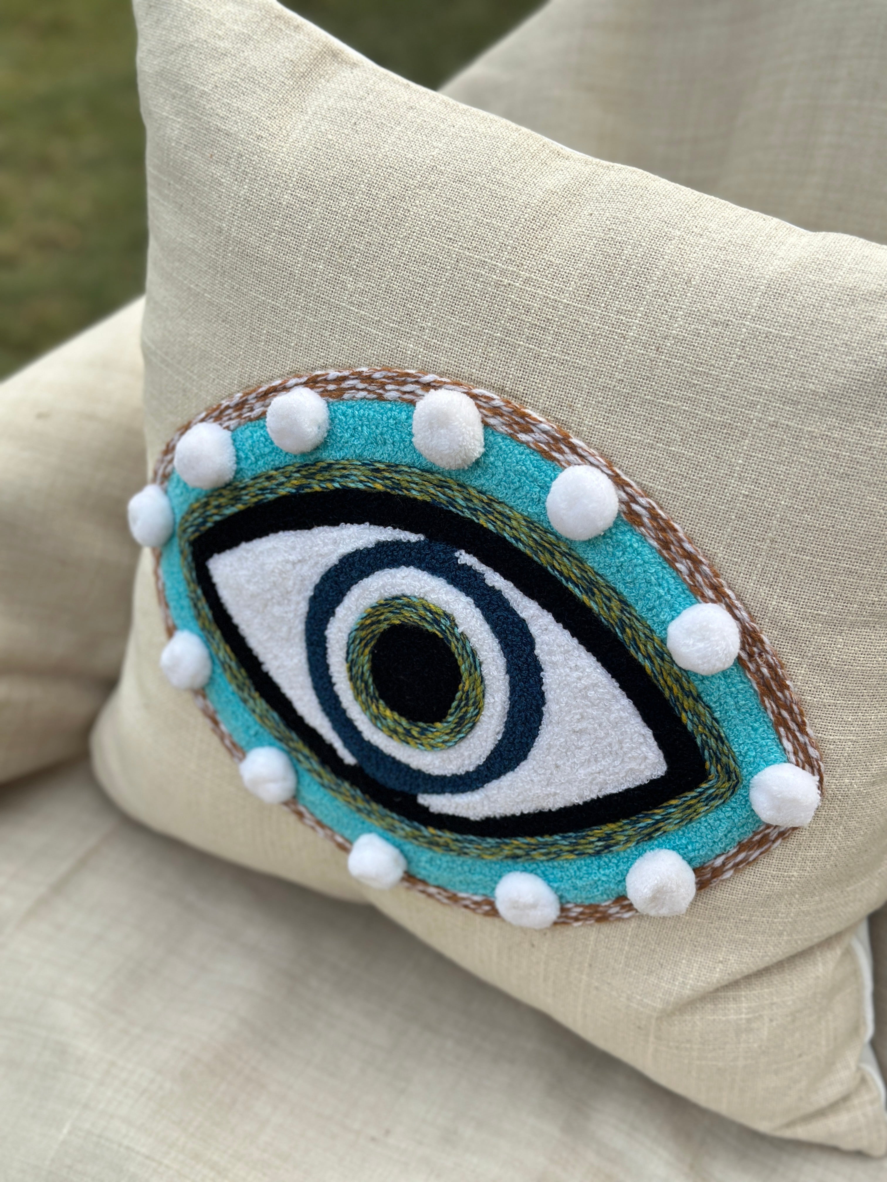 Evil Eye Embroidered Cushion Cover