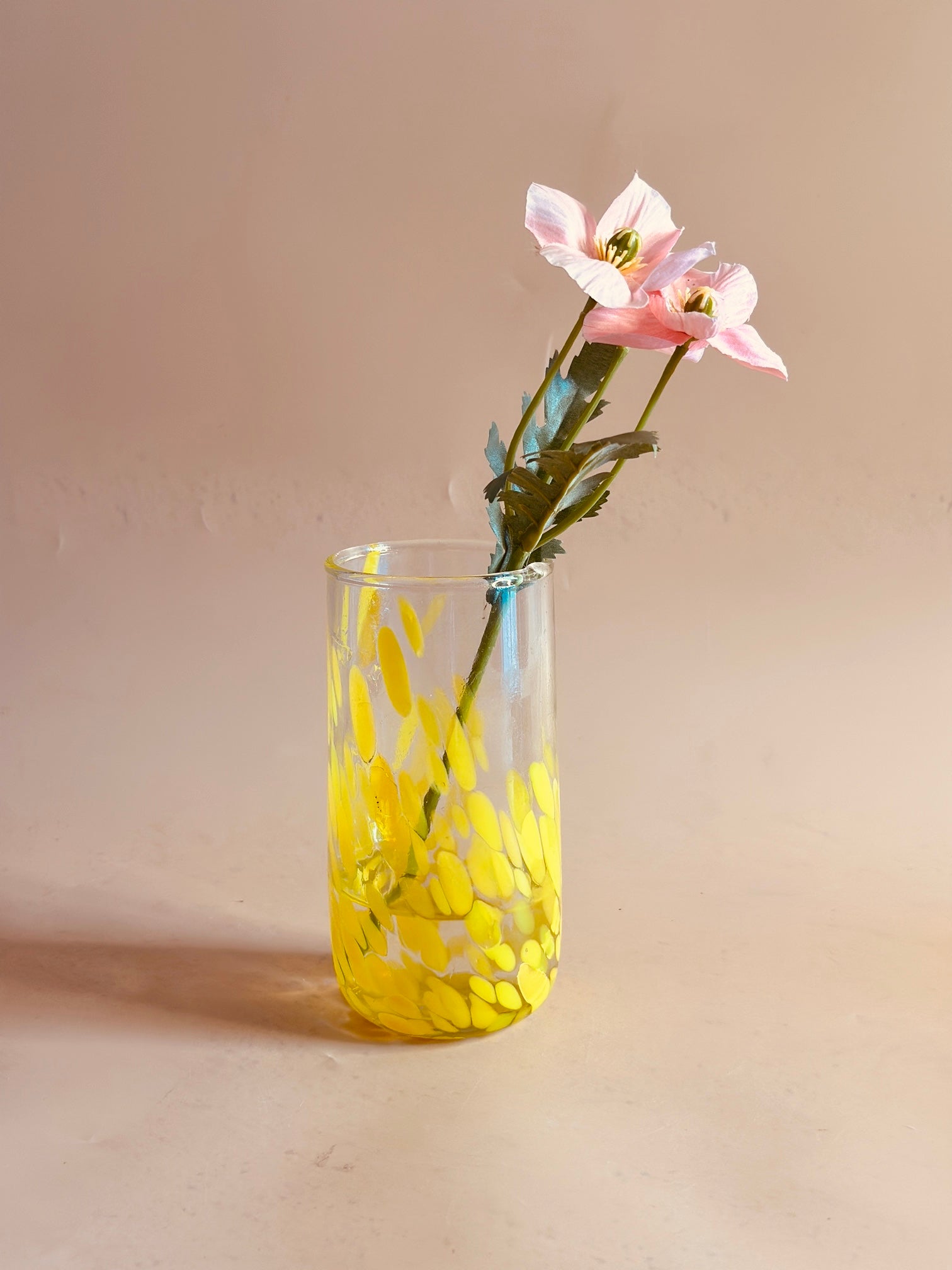 Antique U Shape Mouth Blown Glass Vase - Yellow