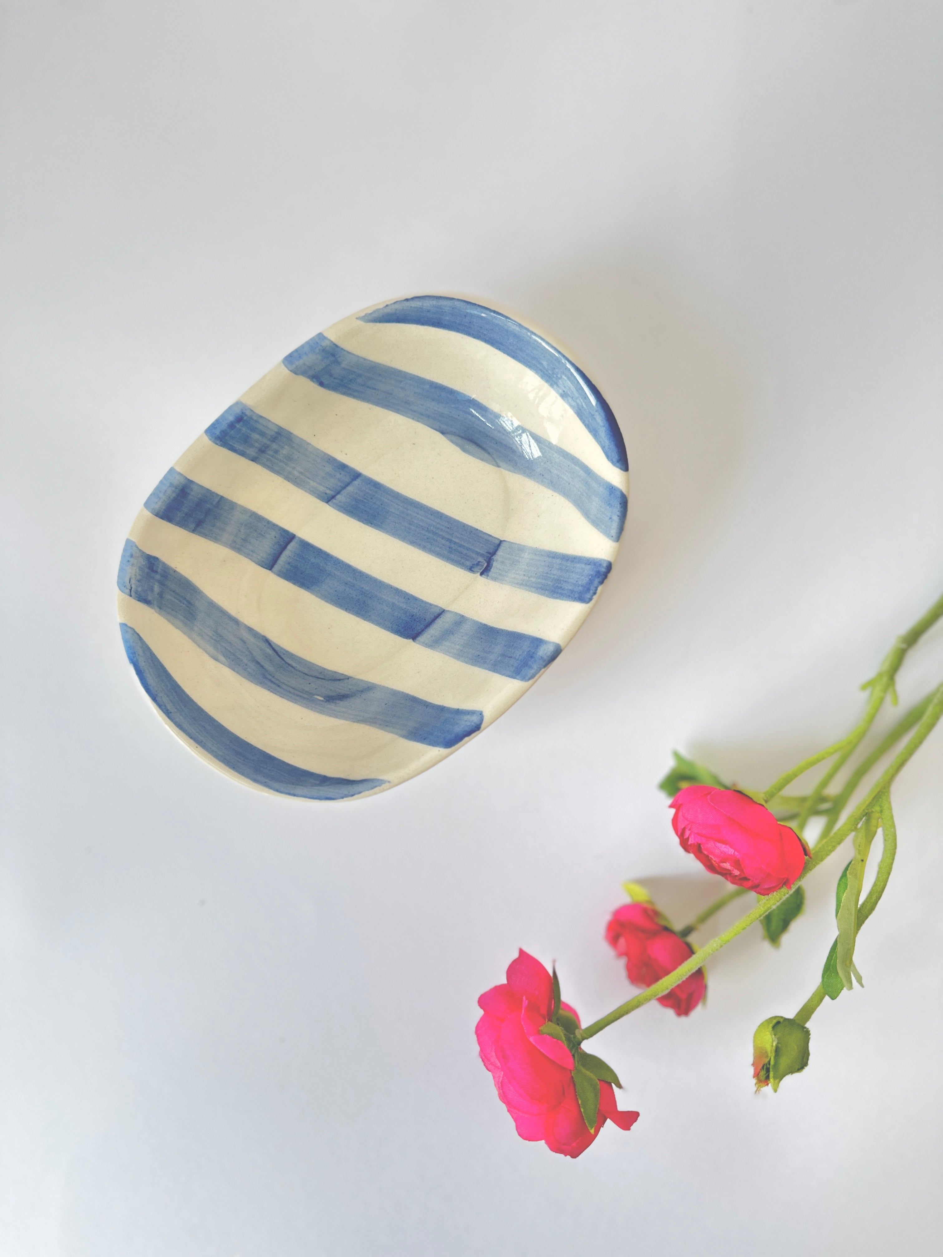 Lavendar Stripe Handpainted Ceramic Bowl