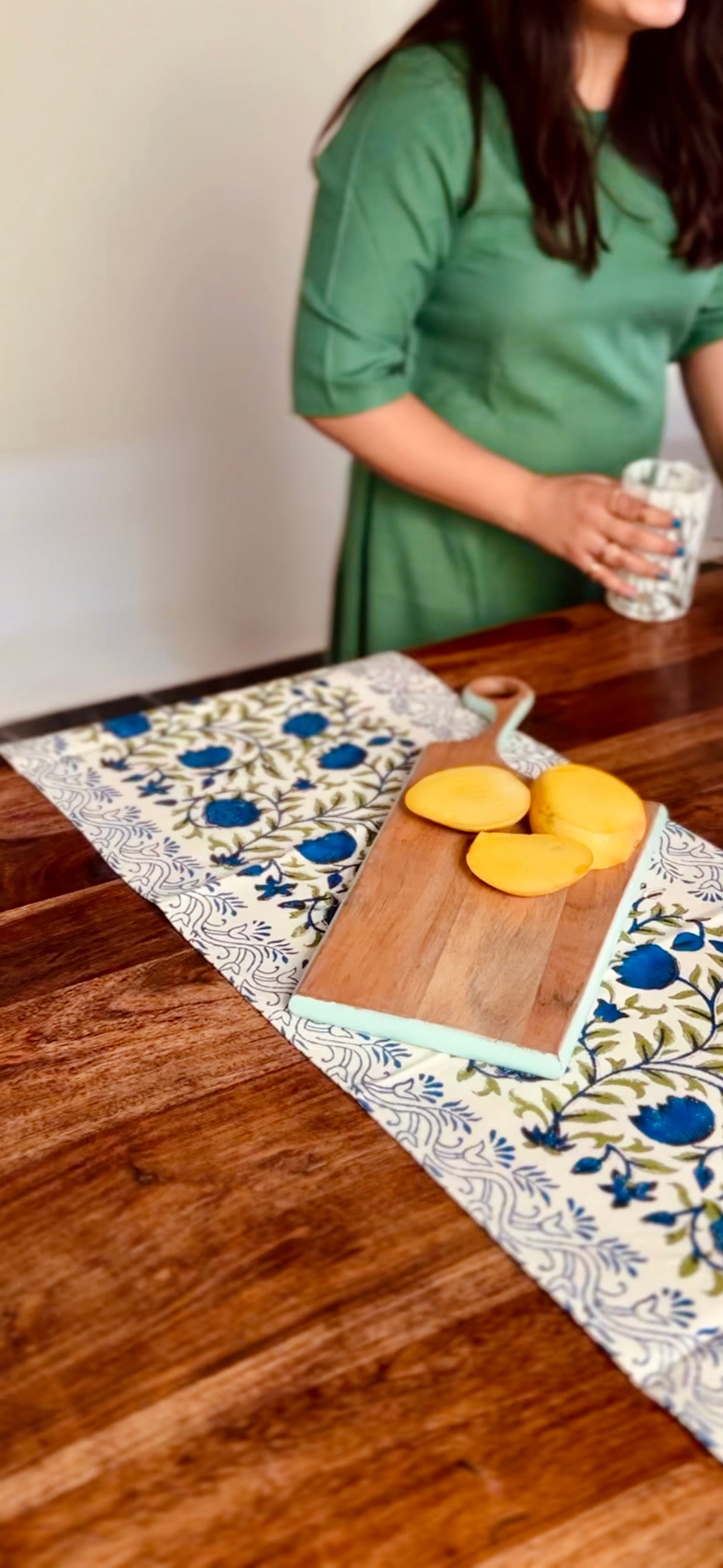 Indigo Floral Handblock Printed Table Runner