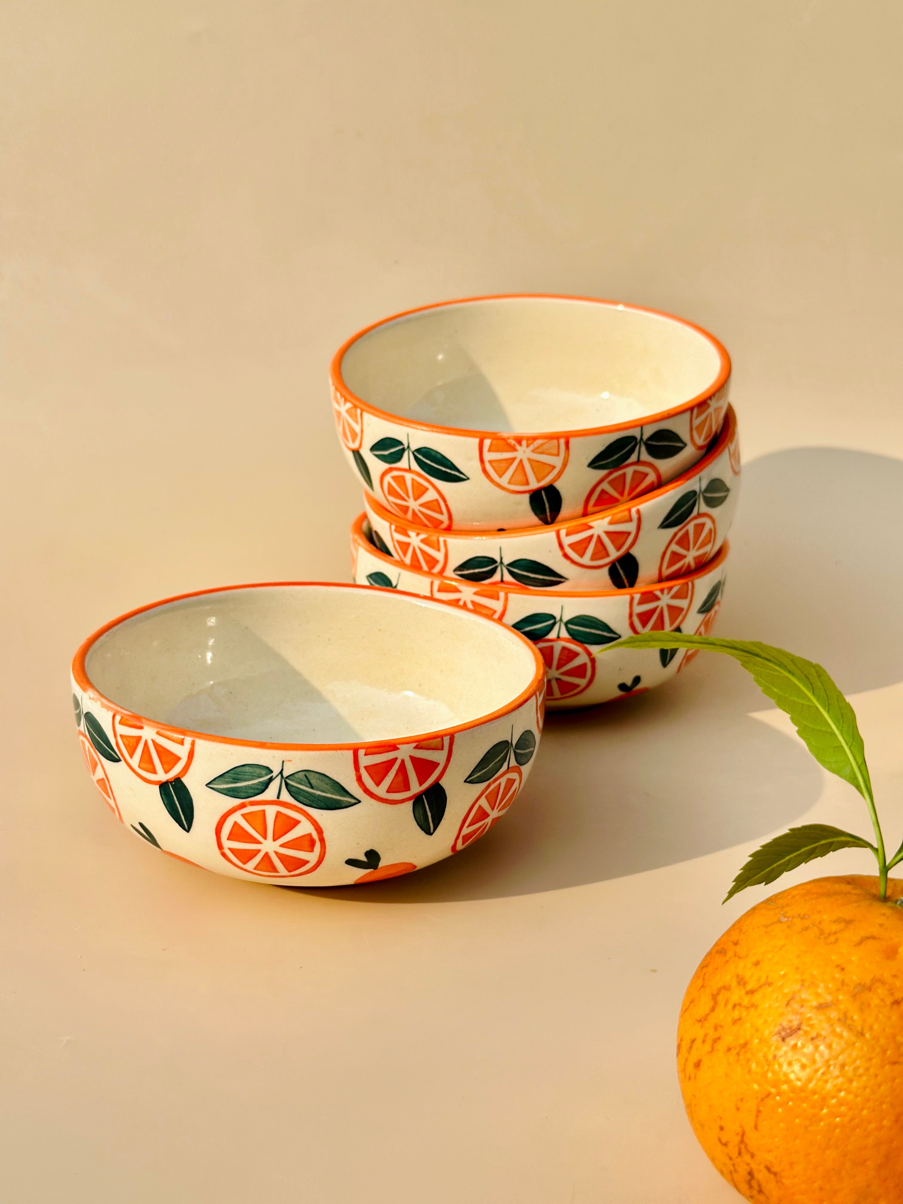 Narangi Orange Ceramic Bowl Set of 4