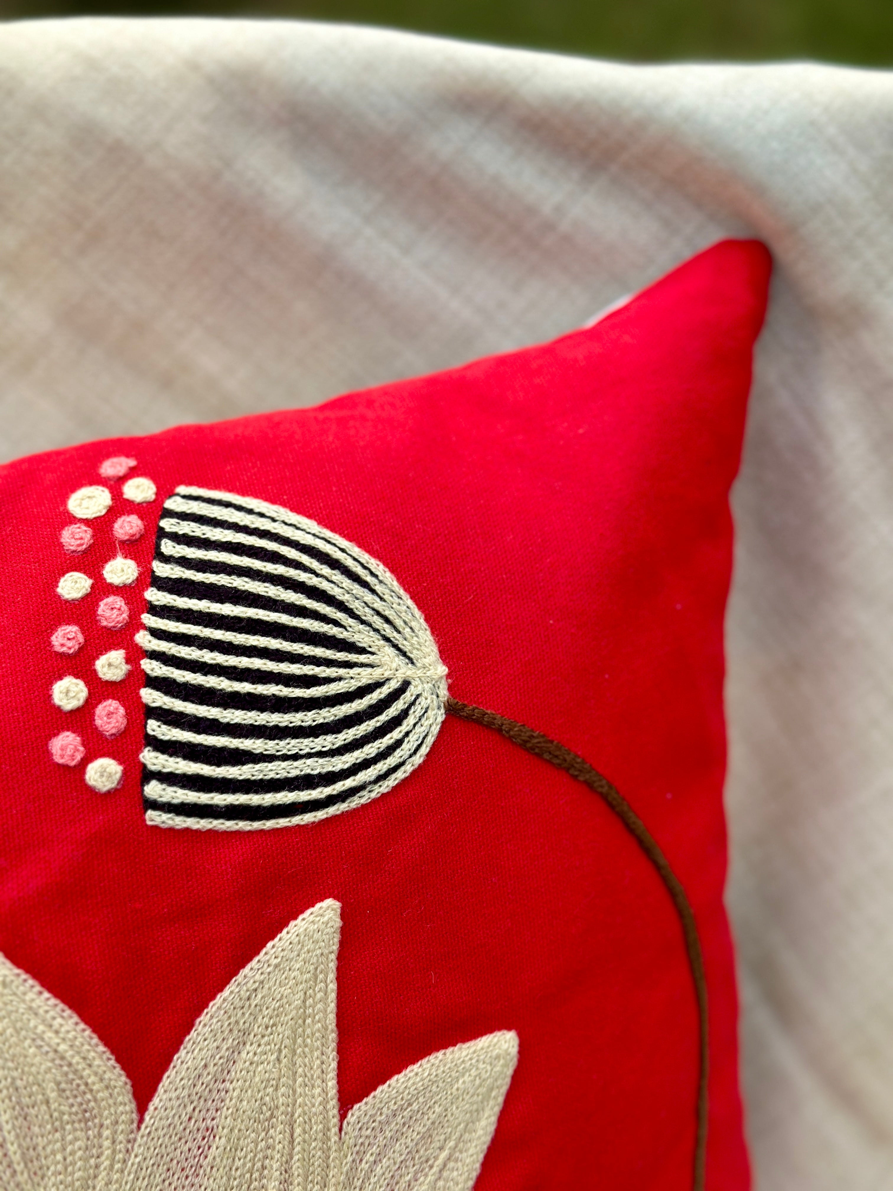 Lotus Red Pod Cushion Cover