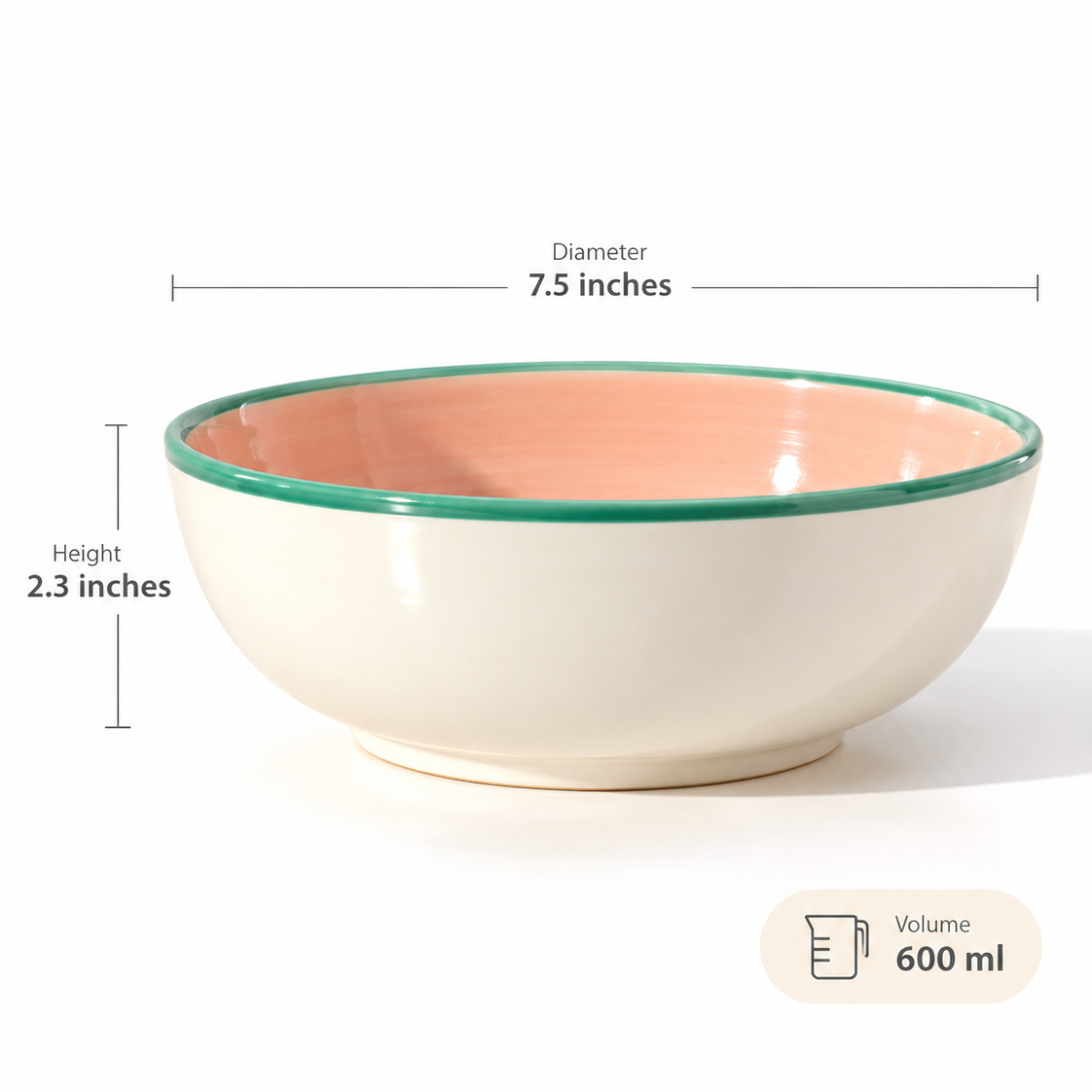 Lucky Lotus Handpainted Ceramic Bowl - Large (Pink & Green )