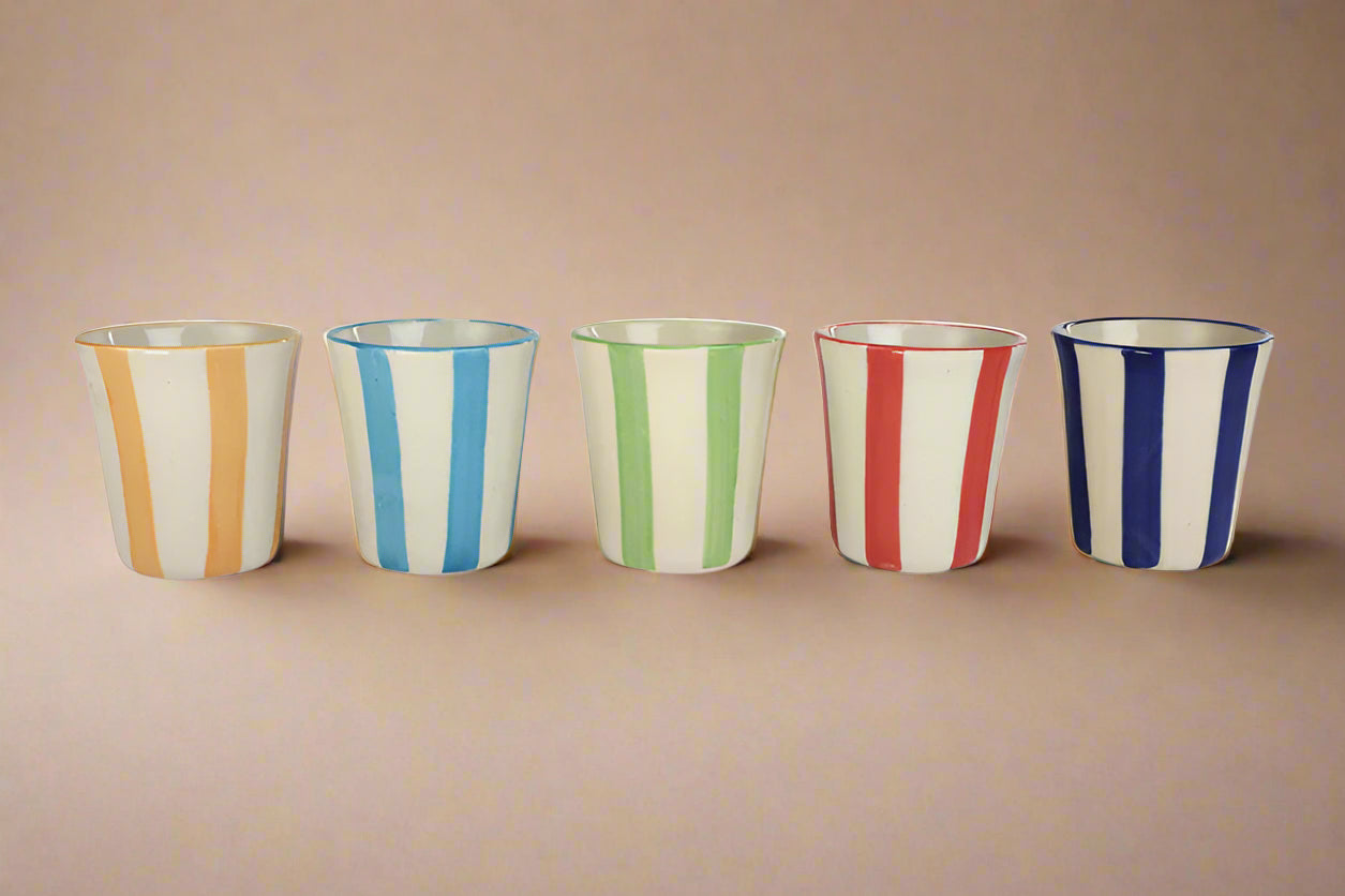 Ceramic Yellow Stripe Glass - 3 Inches (Set Of 2 )
