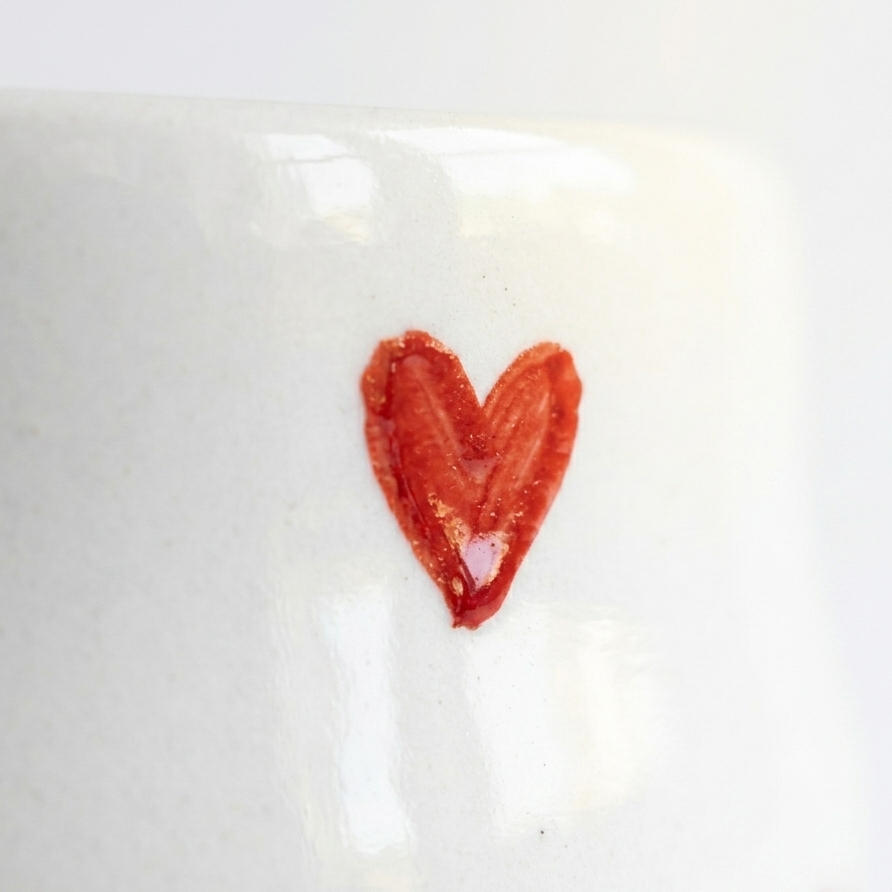 Handcrafted Ceramic Coffee Tumbler with Red Hearts