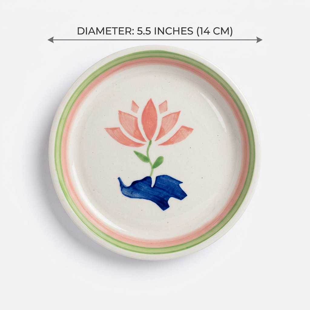 Lucky Lotus Handpainted Ceramic Tapas Plate Set of 4