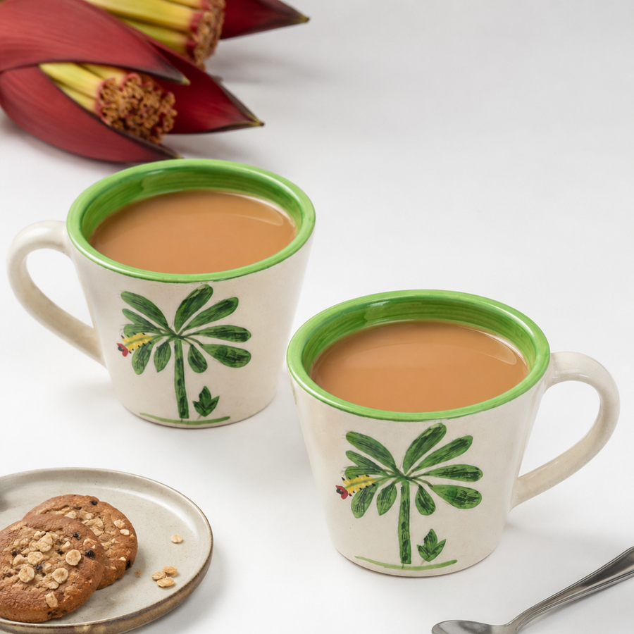 Banana Bloom  Handpainted Ceramic Mug ( 125 ml)