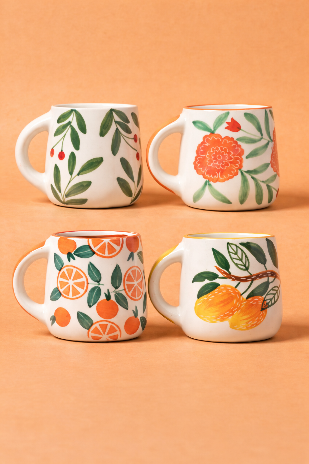Olive Marigold Orange Mango Mug Combo Set of 4