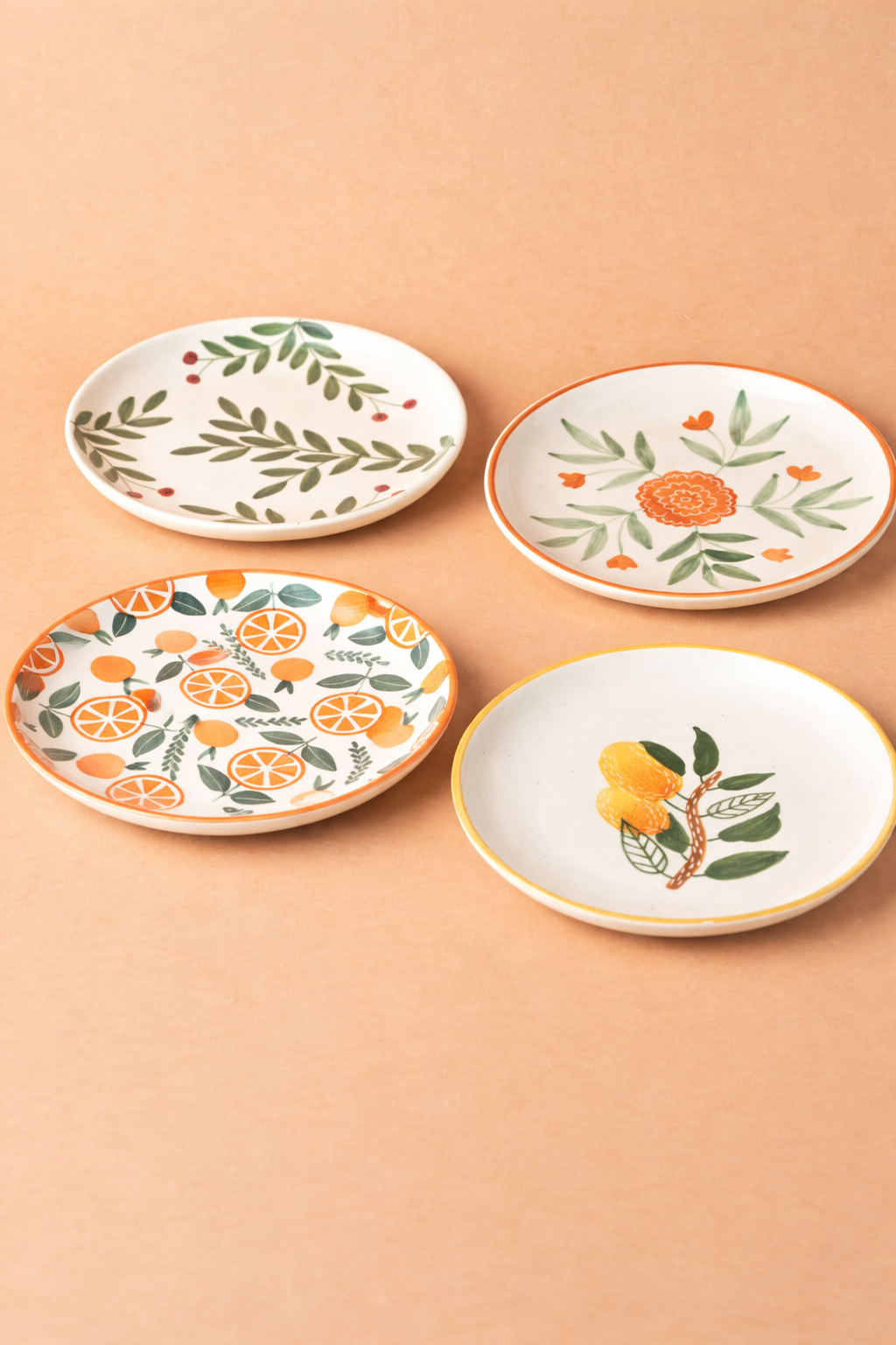 Olive Marigold Orange Mango Plates Combo - Buy 3 Get 1 Free