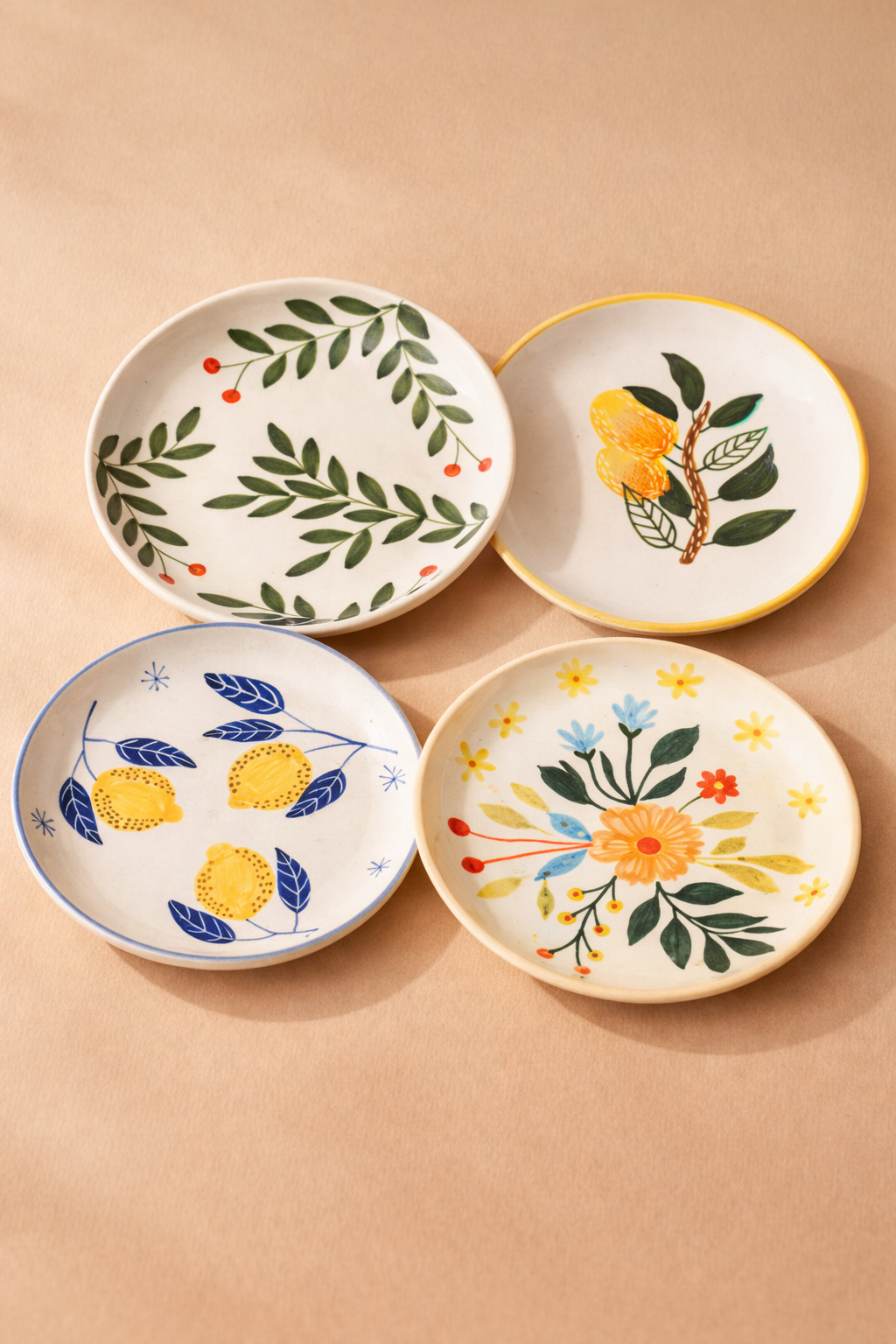 Olive Mango Lemon Floral Plates Combo - Buy 3 Get 1 Free