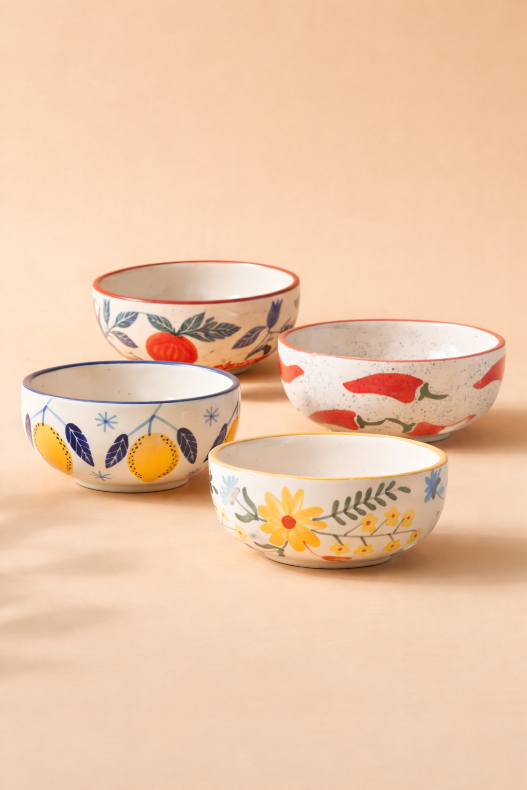 Small Bowls Lemon Anaar Mirchi Floral Combo - Buy 3 Get 1 Free