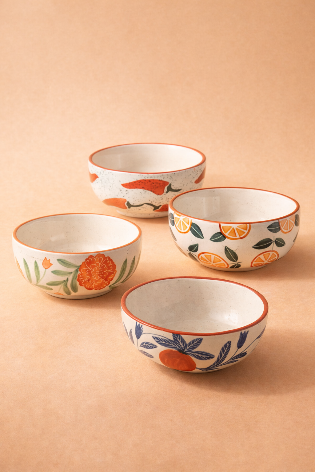 Small Bowls Anaar Mirchi Marigold Orange Combo - Buy 3 Get 1 Free