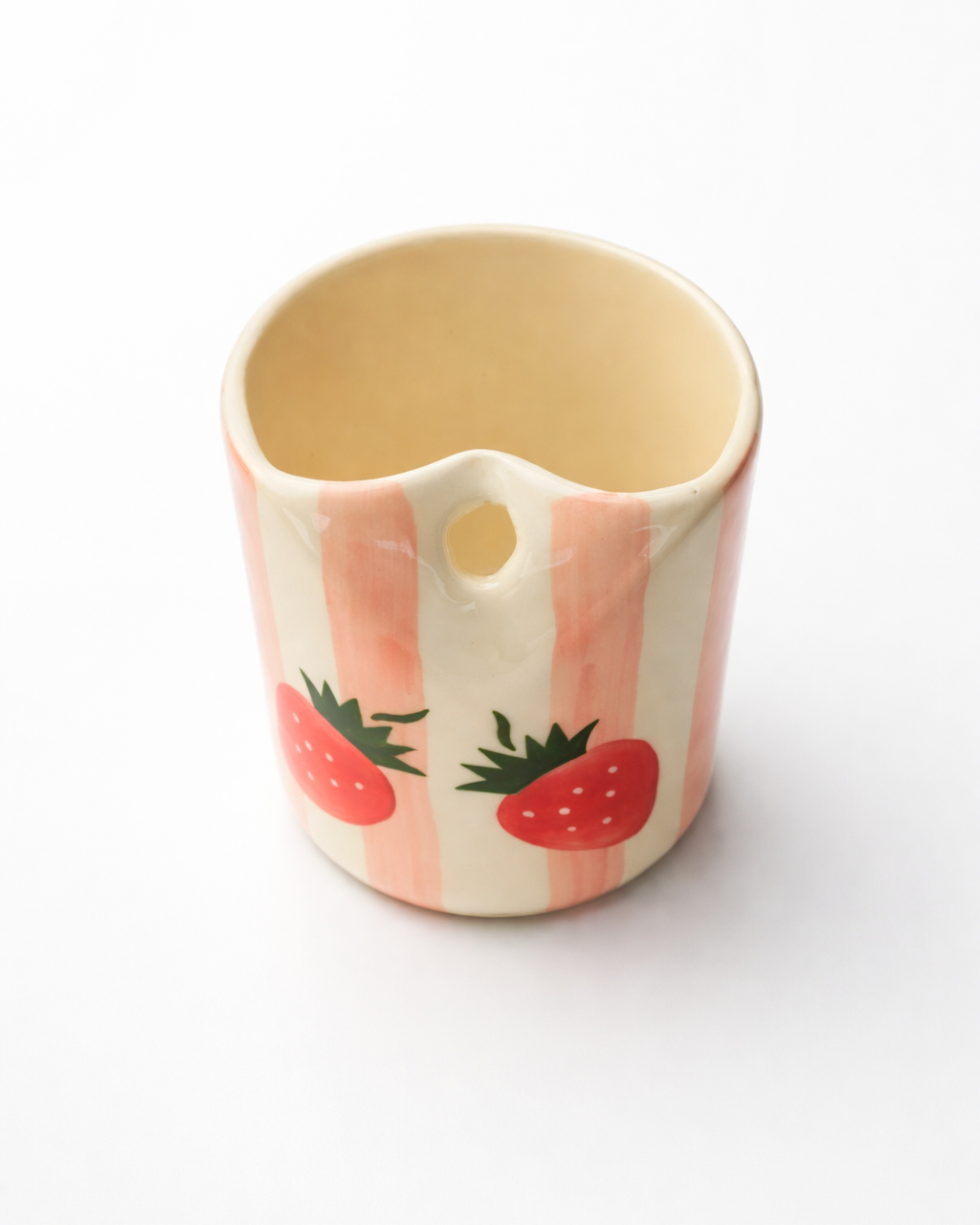 Stripe Strawberry Ceramic Glass with Straw