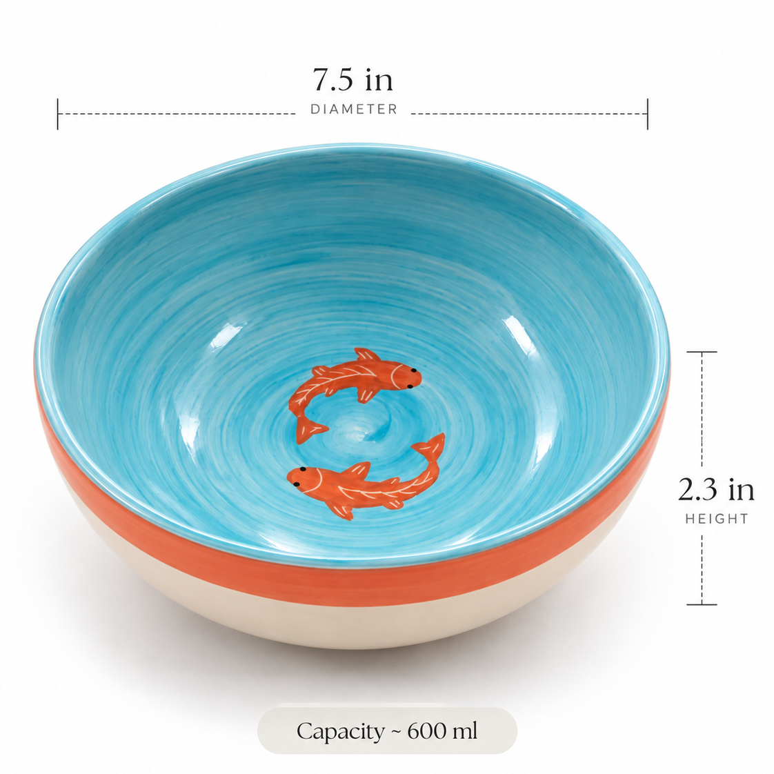 Koi Mulaqaat Fish Hand-Painted Ceramic Bowl - Large (Blue & Orange)