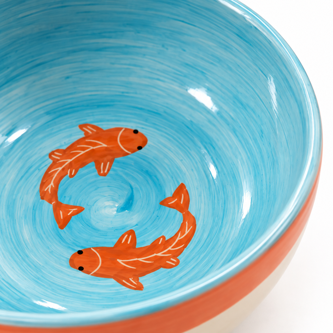 Koi Mulaqaat Fish Hand-Painted Ceramic Bowl - Large (Blue & Orange)