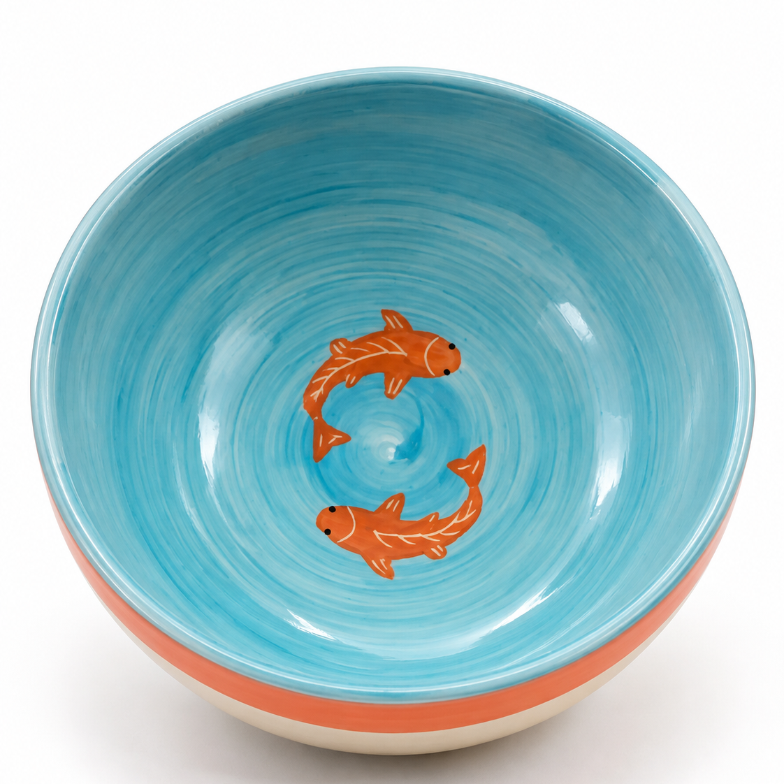 Koi Mulaqaat Fish Hand-Painted Ceramic Bowl - Large (Blue & Orange)
