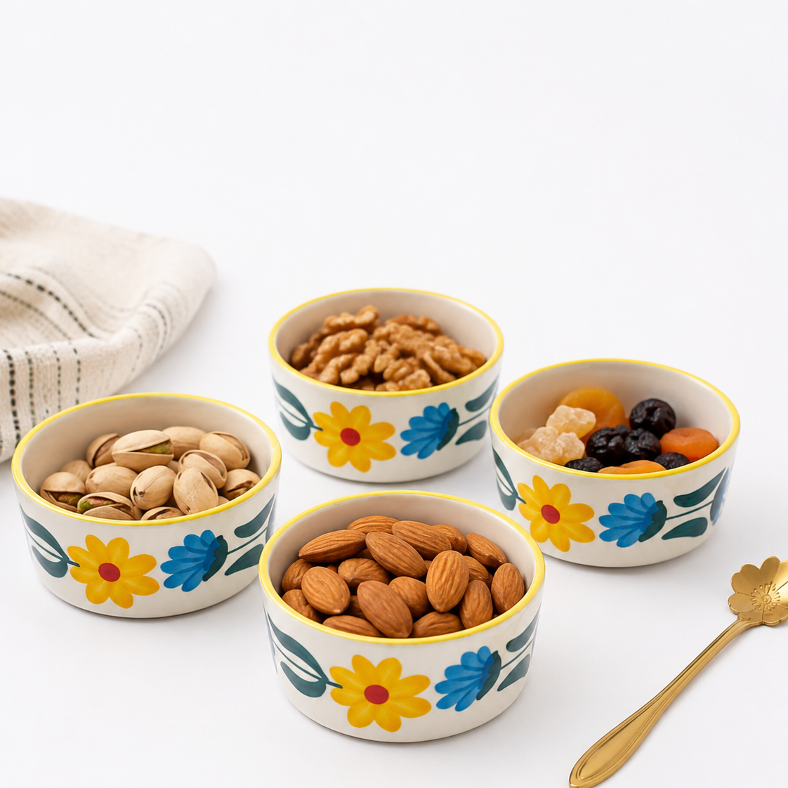 Floral Extravaganza Ceramic Ramekin Bowl Set of 4