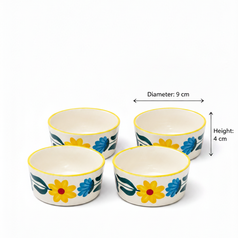 Floral Extravaganza Ceramic Ramekin Bowl Set of 4