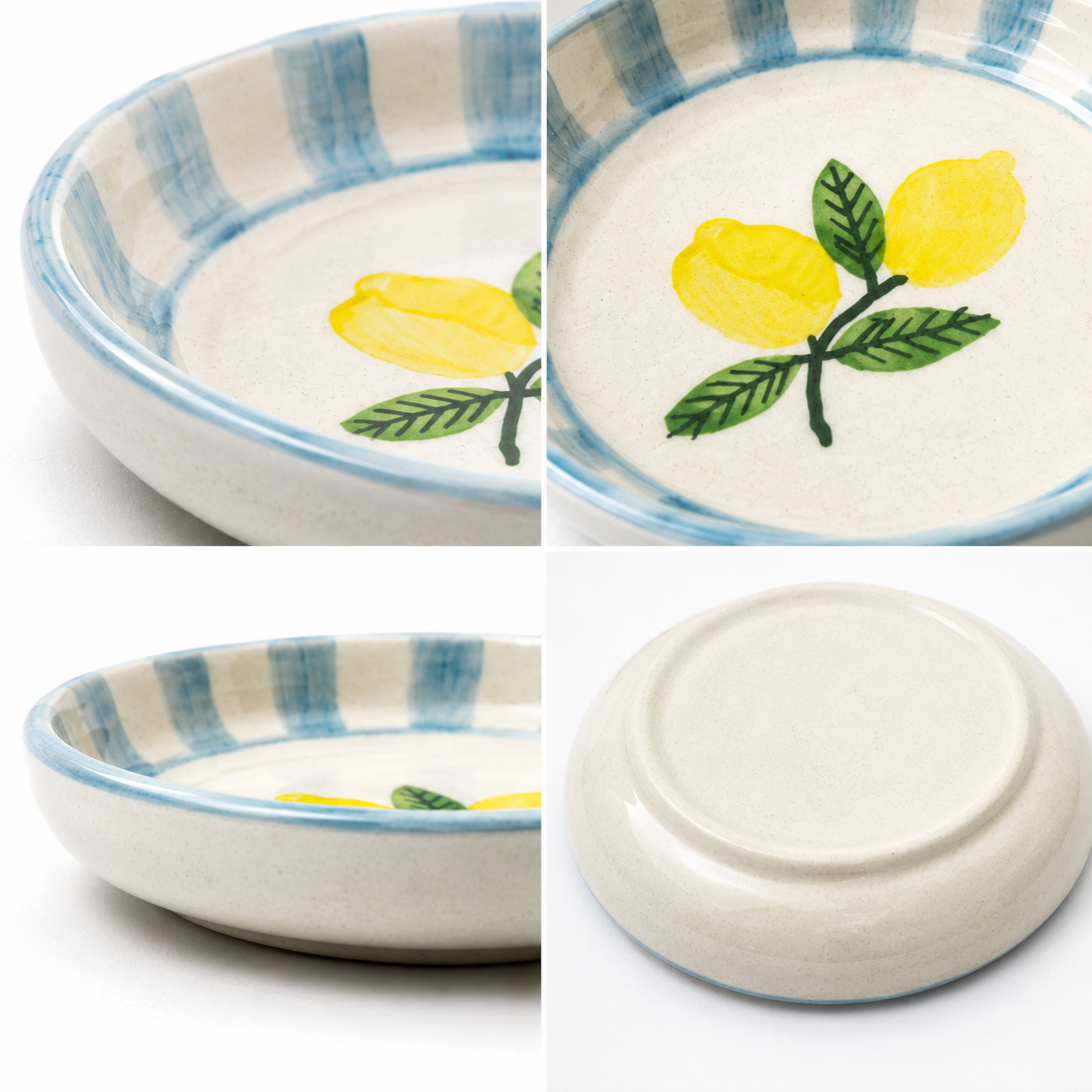 Lemon Stripe Elegance Ceramic Tapas Set of 4 (5.5 Inches)
