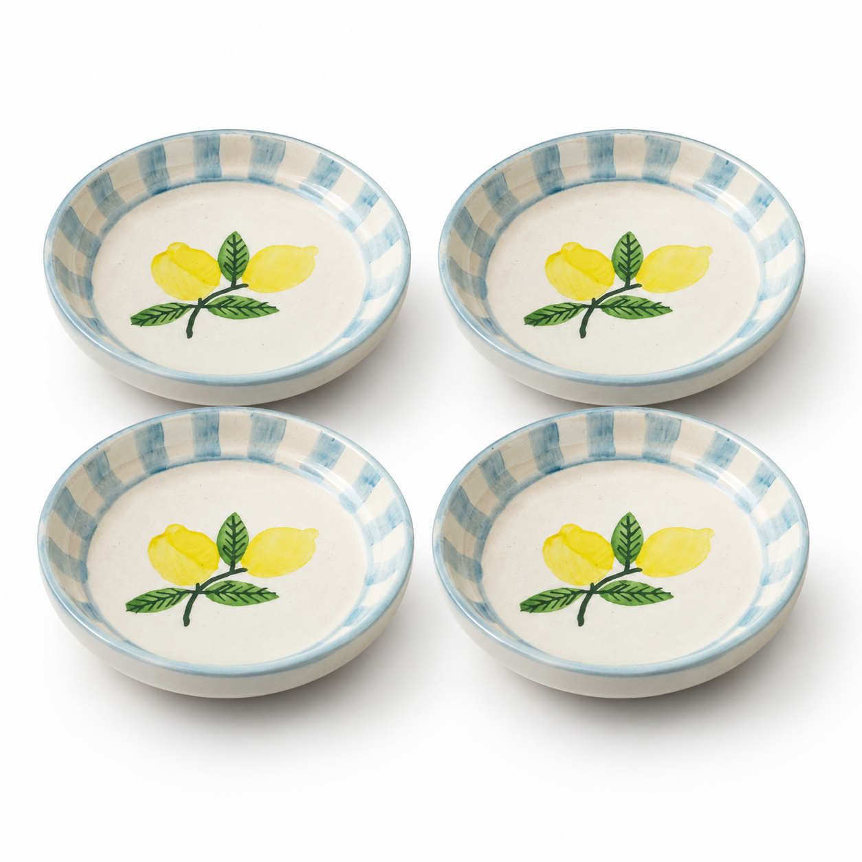 Lemon Stripe Elegance Ceramic Tapas Set of 4 (5.5 Inches)