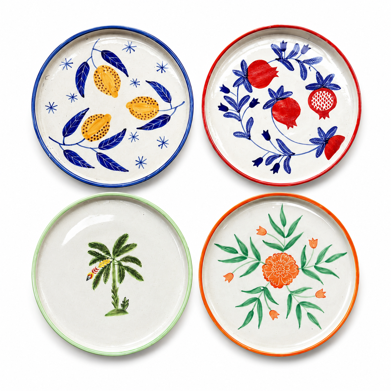Multi Color Ceramic Snack Plate Combo (8 inches) - Set of 4