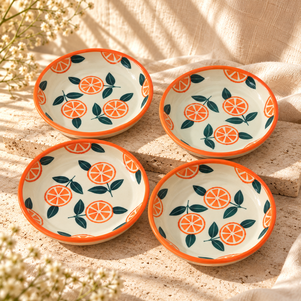 Narangi Orange Ceramic Ceramic Tapas Set of 4