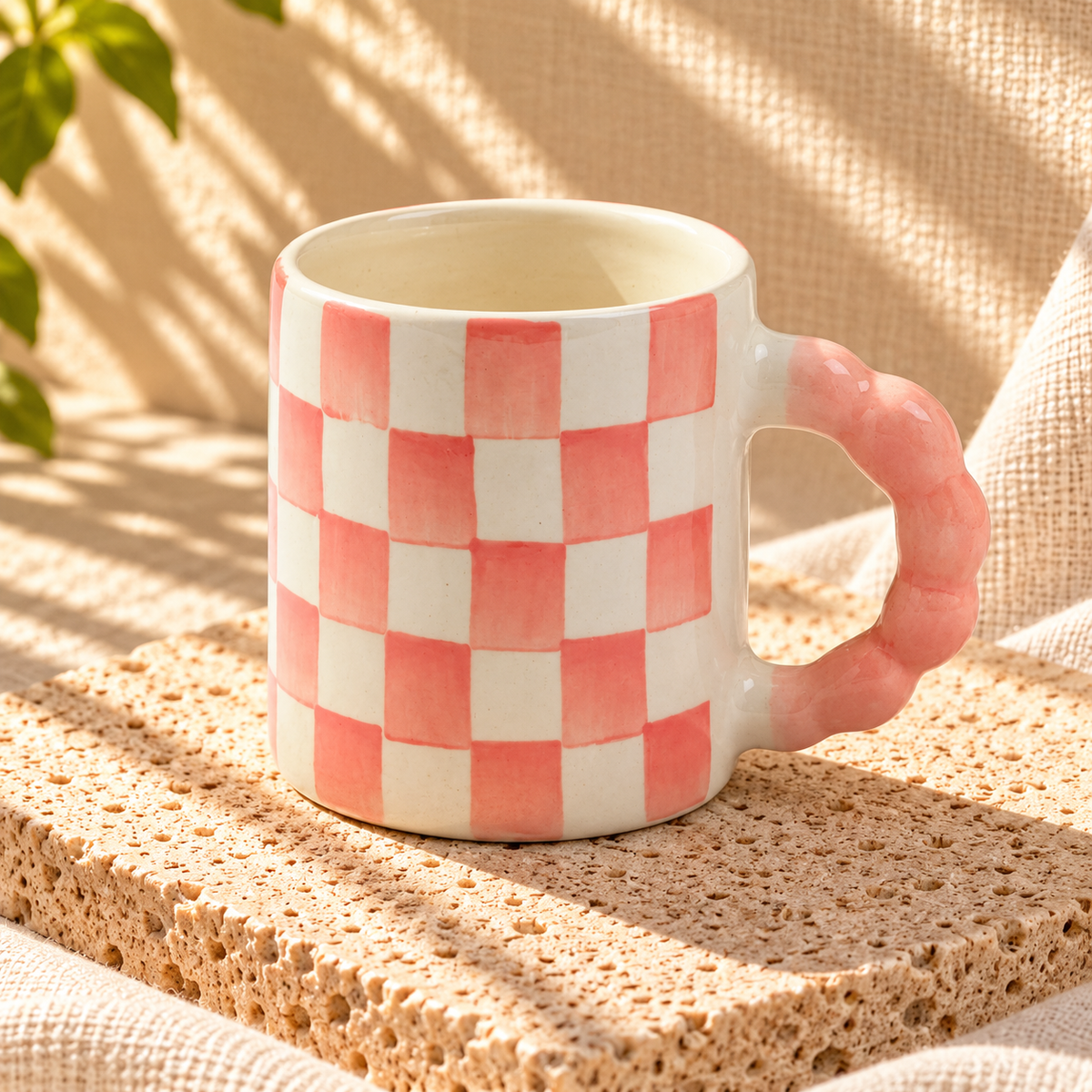 Ghingham Checkerboard Print- Pink Mug
