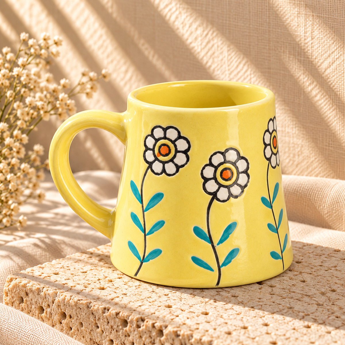 Colorful Beverage Mug - Yellow Garden Bloom Design (300 ml)