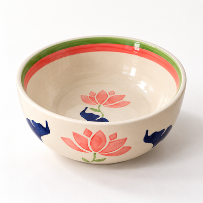 Lucky Lotus Handpainted Ceramic Bowl - Large